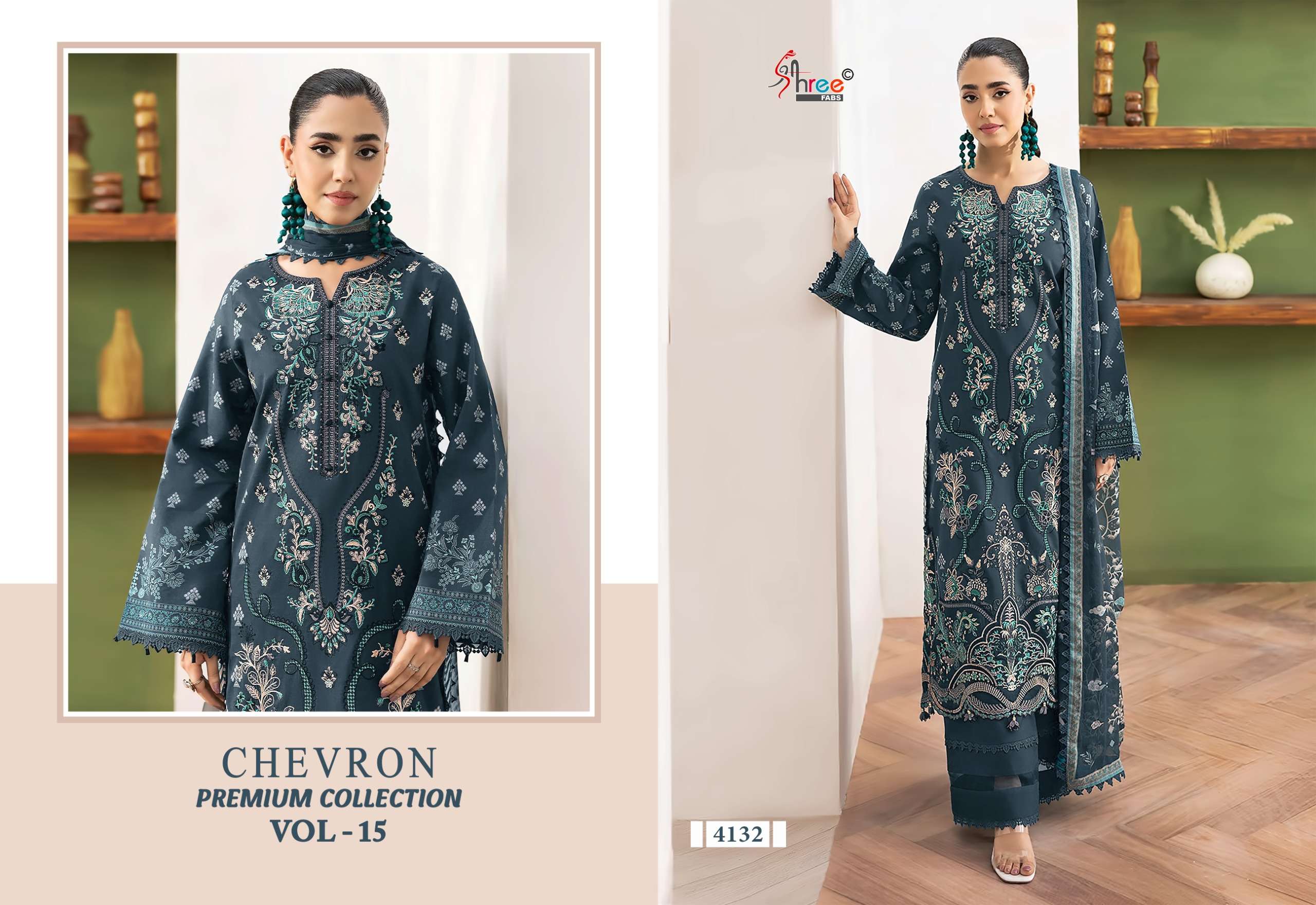 SHREE FABS CHEVRON PREMIUM COLLECTION VOL 15 COTTON EMBROIDERY WORK PAKISTANI SALWAR KAMEEZ	