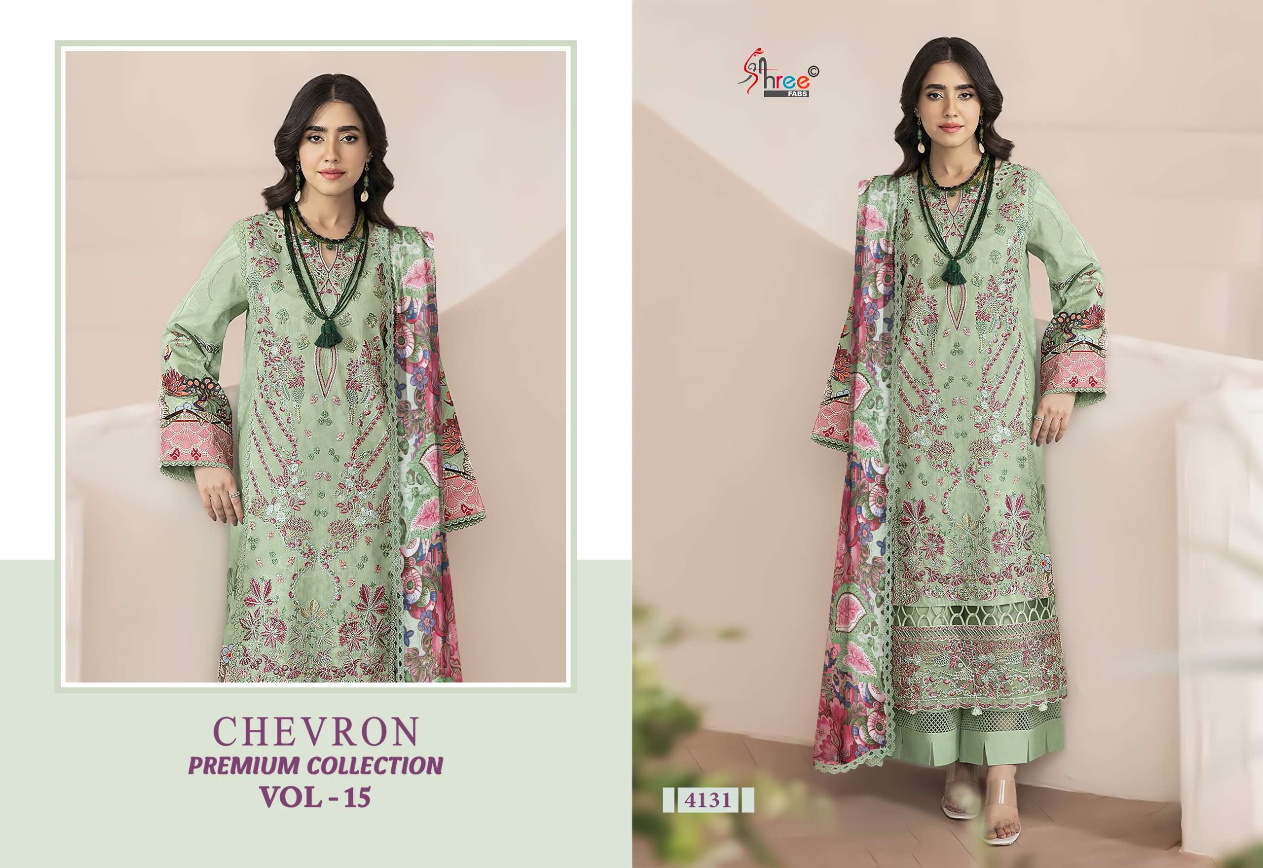 SHREE FABS CHEVRON PREMIUM COLLECTION VOL 15 COTTON EMBROIDERY WORK PAKISTANI SALWAR KAMEEZ	