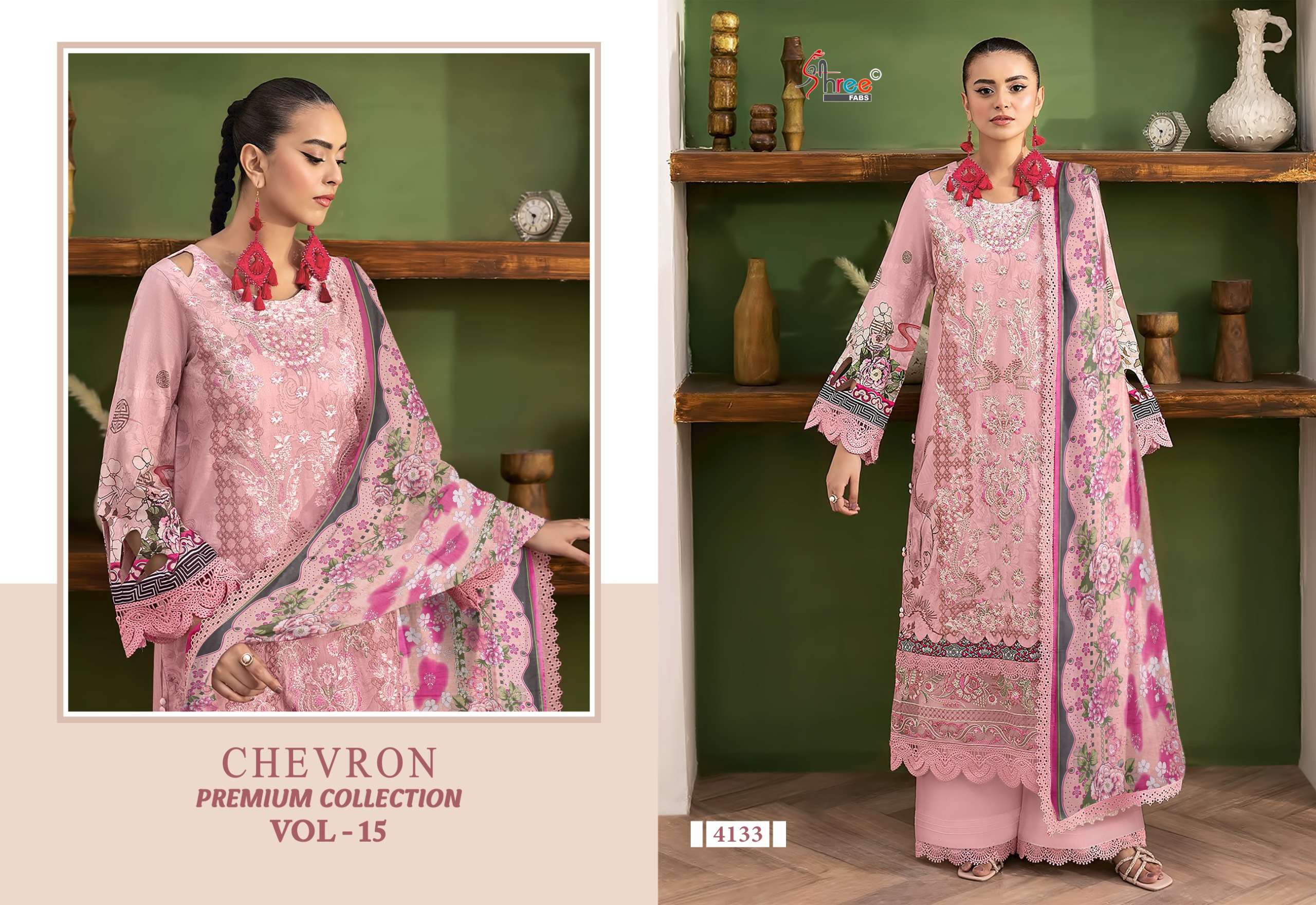 SHREE FABS CHEVRON PREMIUM COLLECTION VOL 15 COTTON EMBROIDERY WORK PAKISTANI SALWAR KAMEEZ	