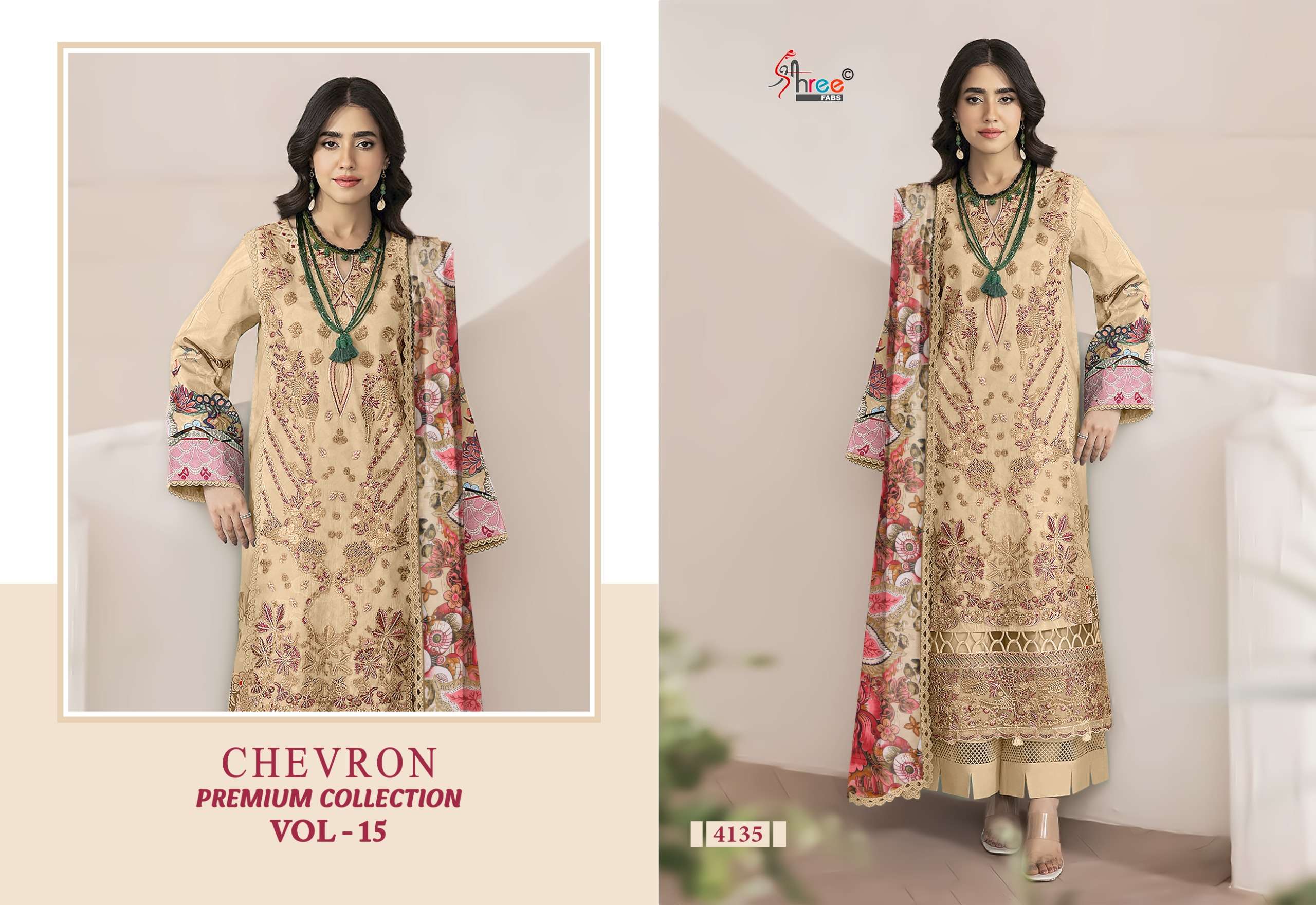 SHREE FABS CHEVRON PREMIUM COLLECTION VOL 15 COTTON EMBROIDERY WORK PAKISTANI SALWAR KAMEEZ	