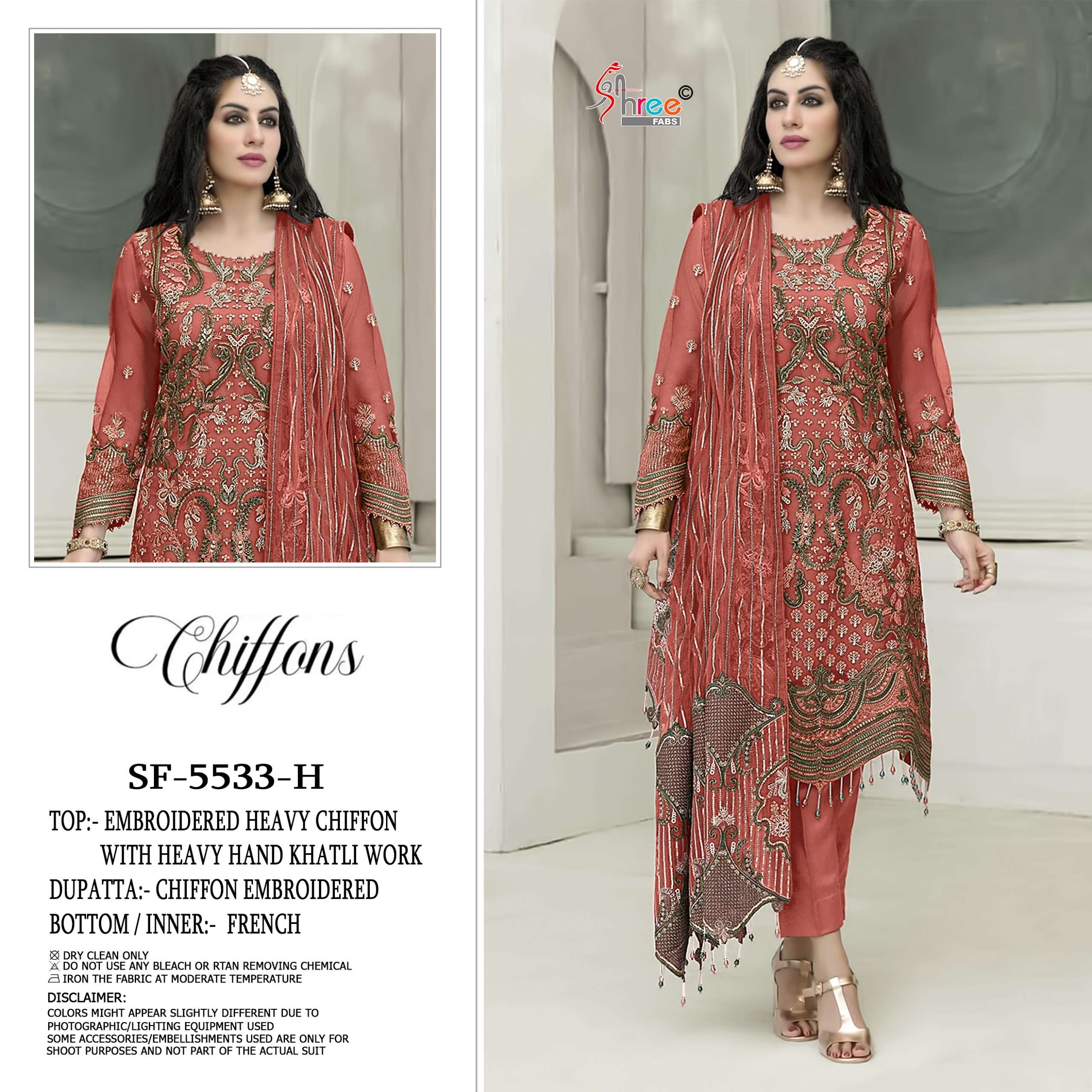 SHREE FABS D NO 5533 HIJK CHIFFON HEAVY EMBROIDERED DESIGNER PAKISTANI SUIT