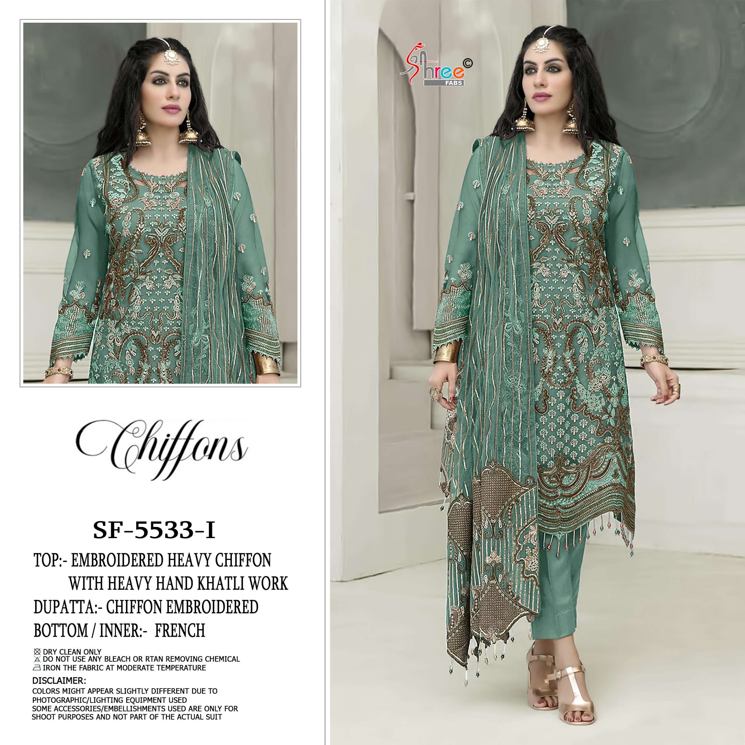 SHREE FABS D NO 5533 HIJK CHIFFON HEAVY EMBROIDERED DESIGNER PAKISTANI SUIT