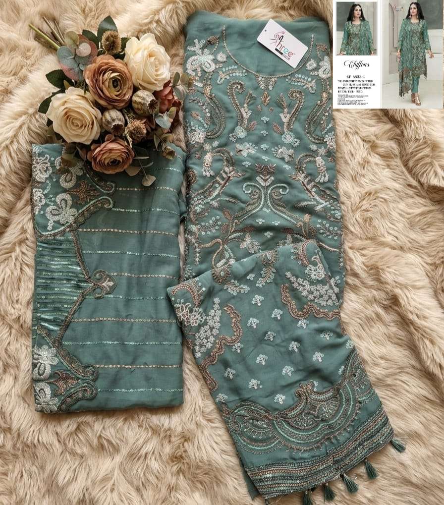 SHREE FABS D NO 5533 HIJK CHIFFON HEAVY EMBROIDERED DESIGNER PAKISTANI SUIT
