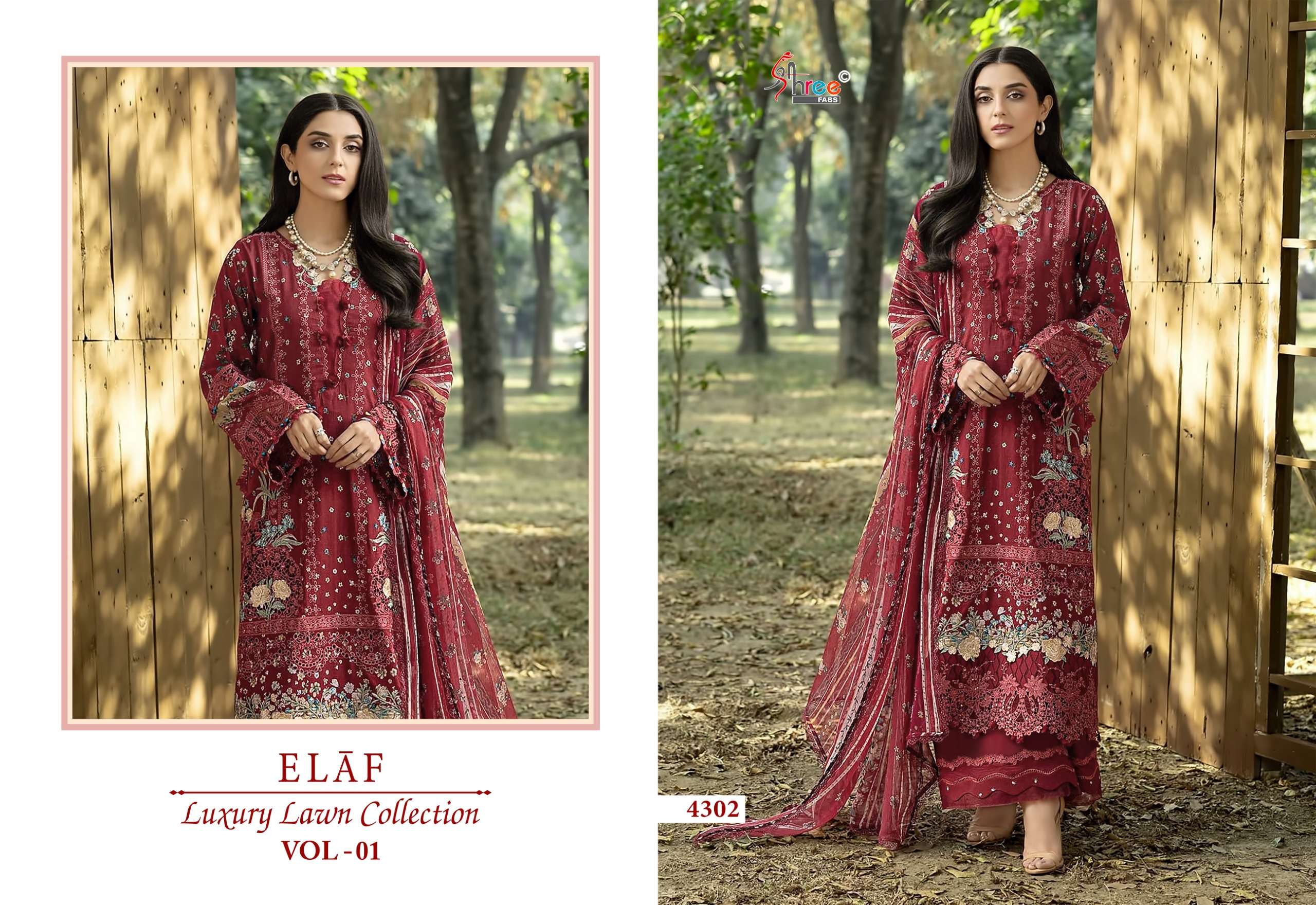 SHREE FABS ELAF LUXURY LAWN COLLECTION VOL 1 COTTON PRINT WITH HEAVY WORK SUIT