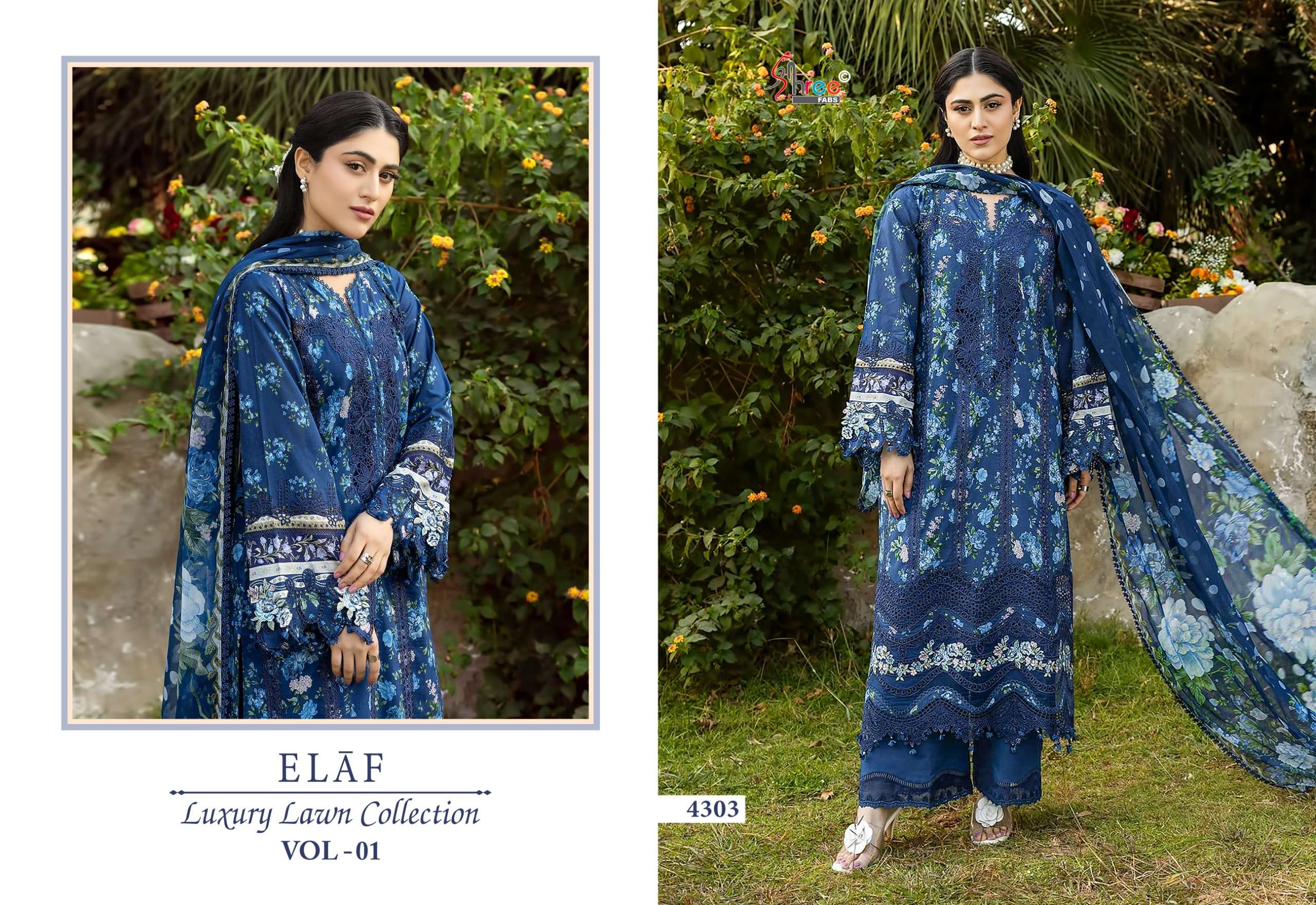 SHREE FABS ELAF LUXURY LAWN COLLECTION VOL 1 COTTON PRINT WITH HEAVY WORK SUIT