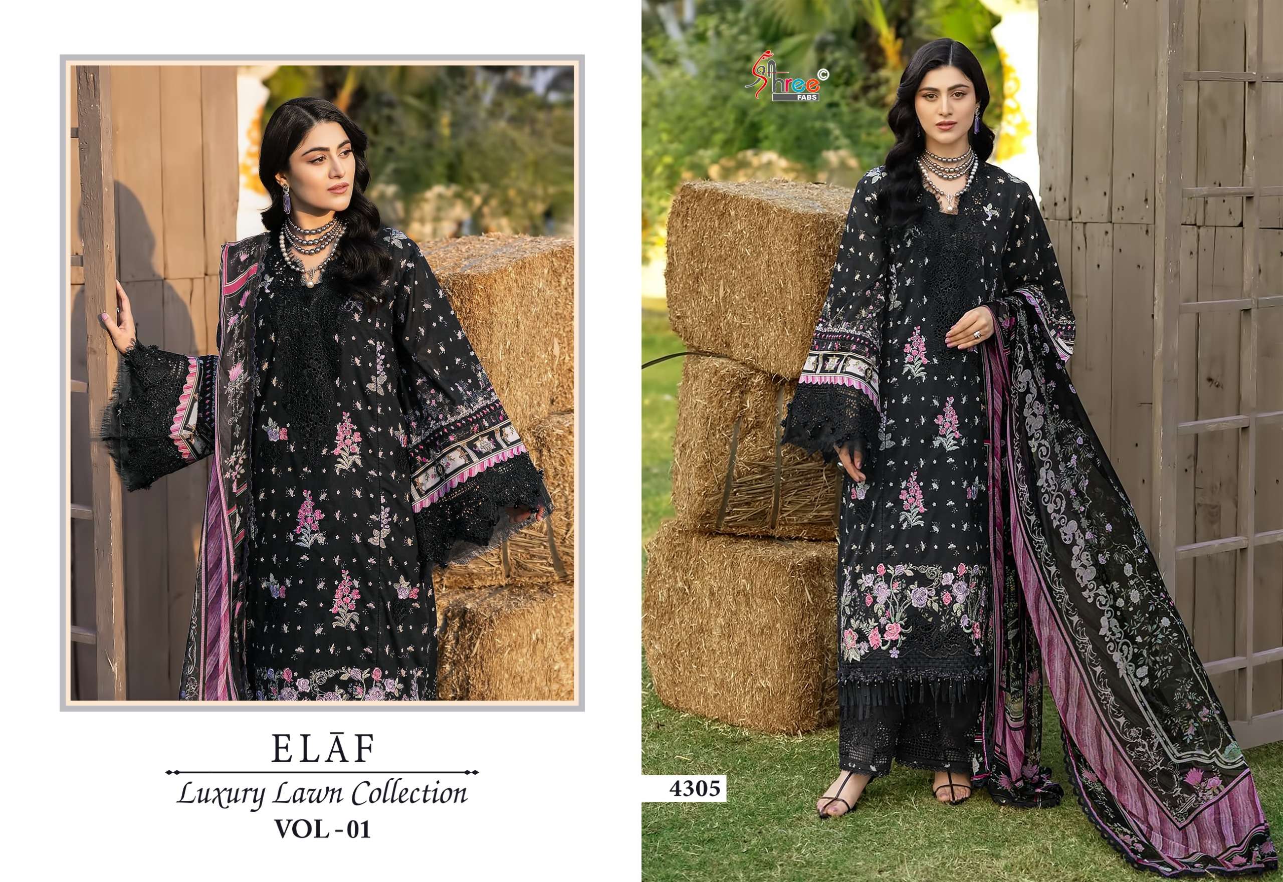 SHREE FABS ELAF LUXURY LAWN COLLECTION VOL 1 COTTON PRINT WITH HEAVY WORK SUIT
