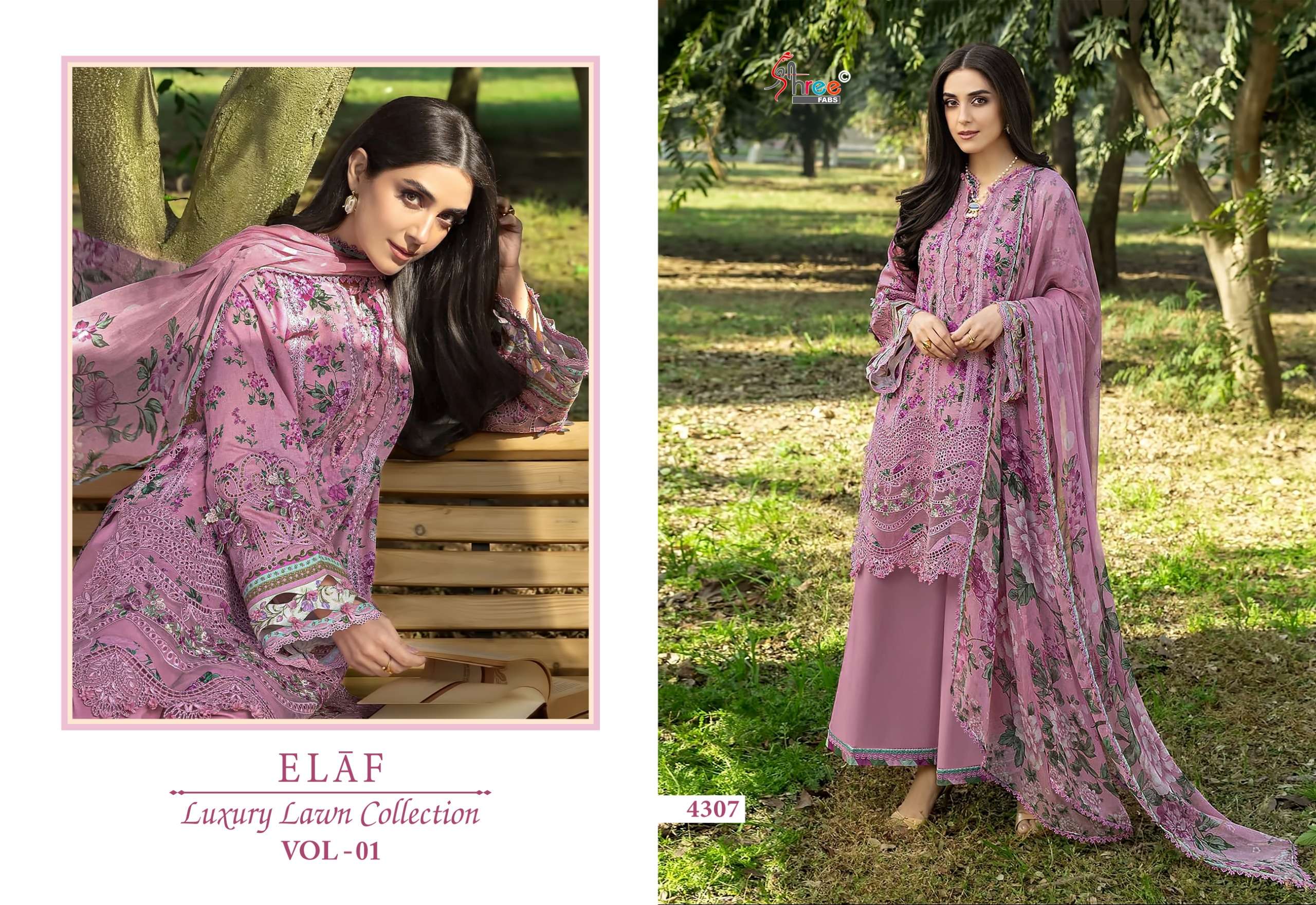 SHREE FABS ELAF LUXURY LAWN COLLECTION VOL 1 COTTON PRINT WITH HEAVY WORK SUIT