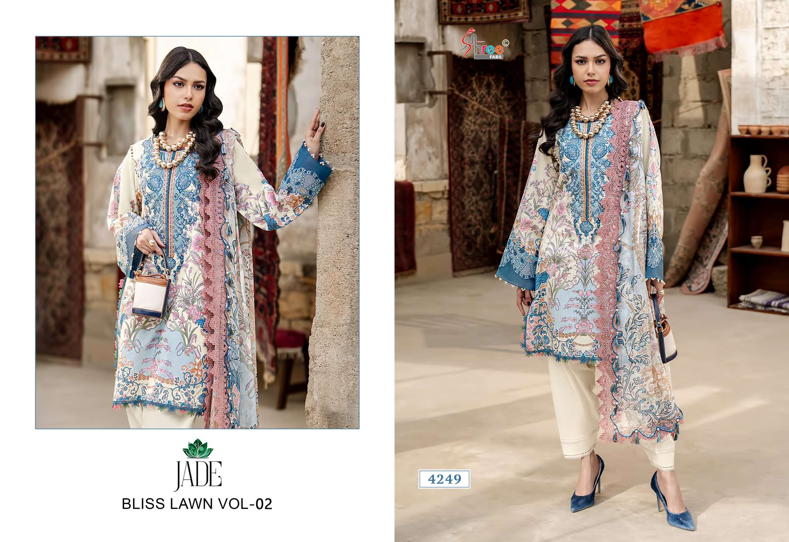 SHREE FABS JADE BLISS LAWN COLLECTION VOL 2 COTTON PATCH EMBROIDERY WORK SALWAR KAMEEZ 