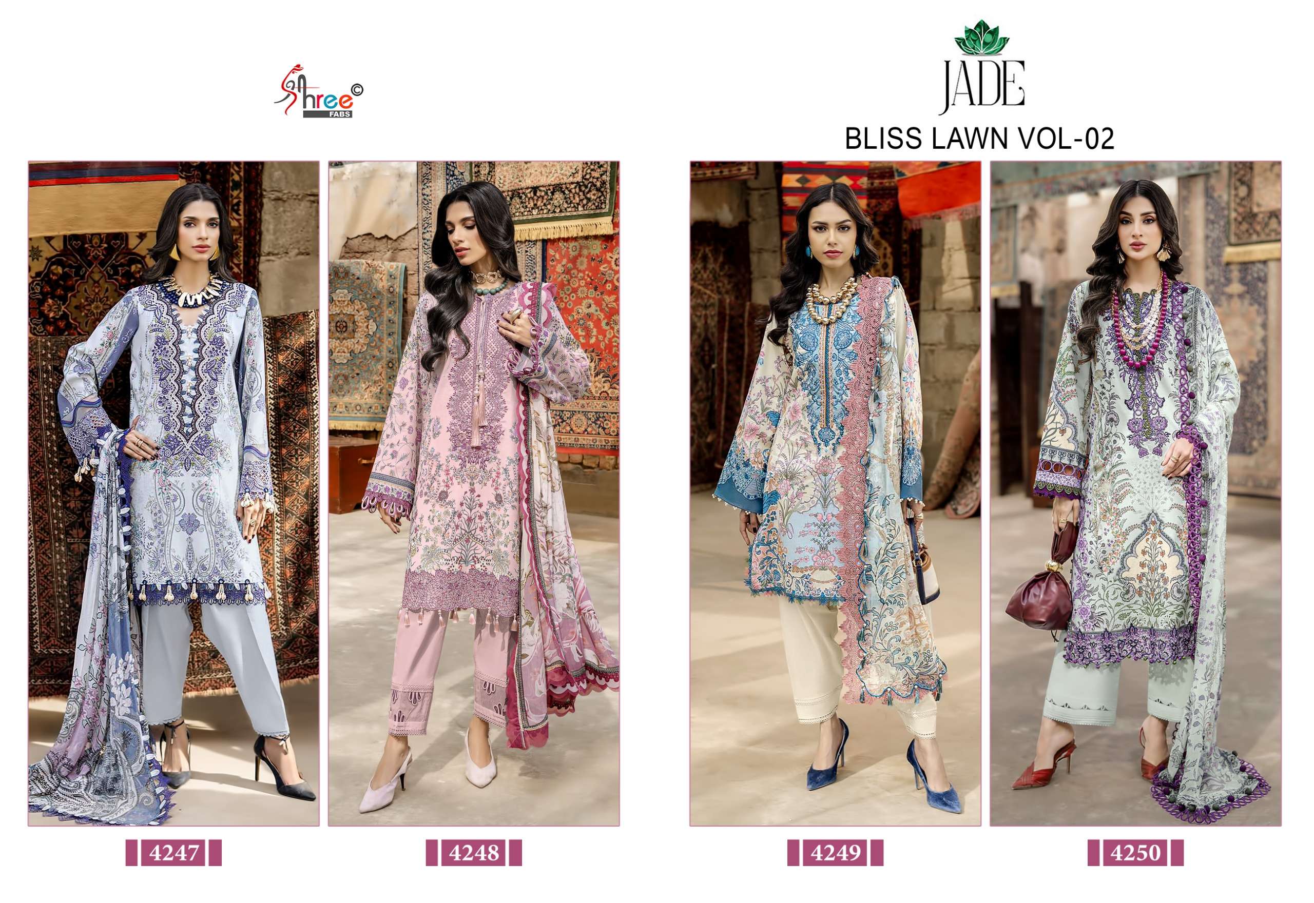 SHREE FABS JADE BLISS LAWN COLLECTION VOL 2 COTTON PATCH EMBROIDERY WORK SALWAR KAMEEZ 