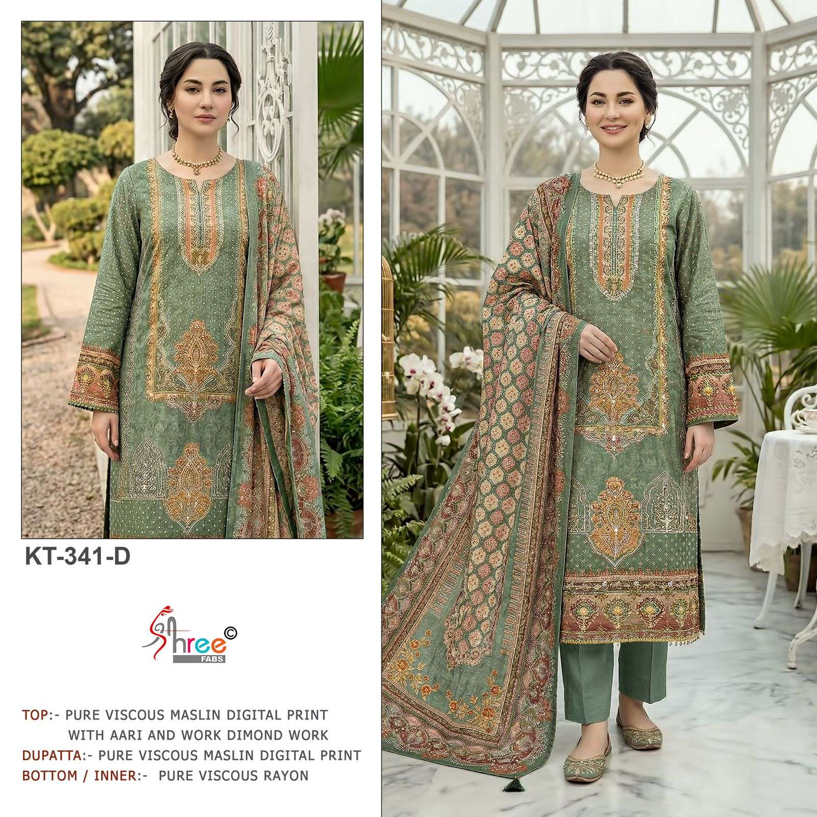 SHREE FABS KT 241 VISCOSE DIGITAL PRINT WITH HAND WORK DESIGNER SUIT
