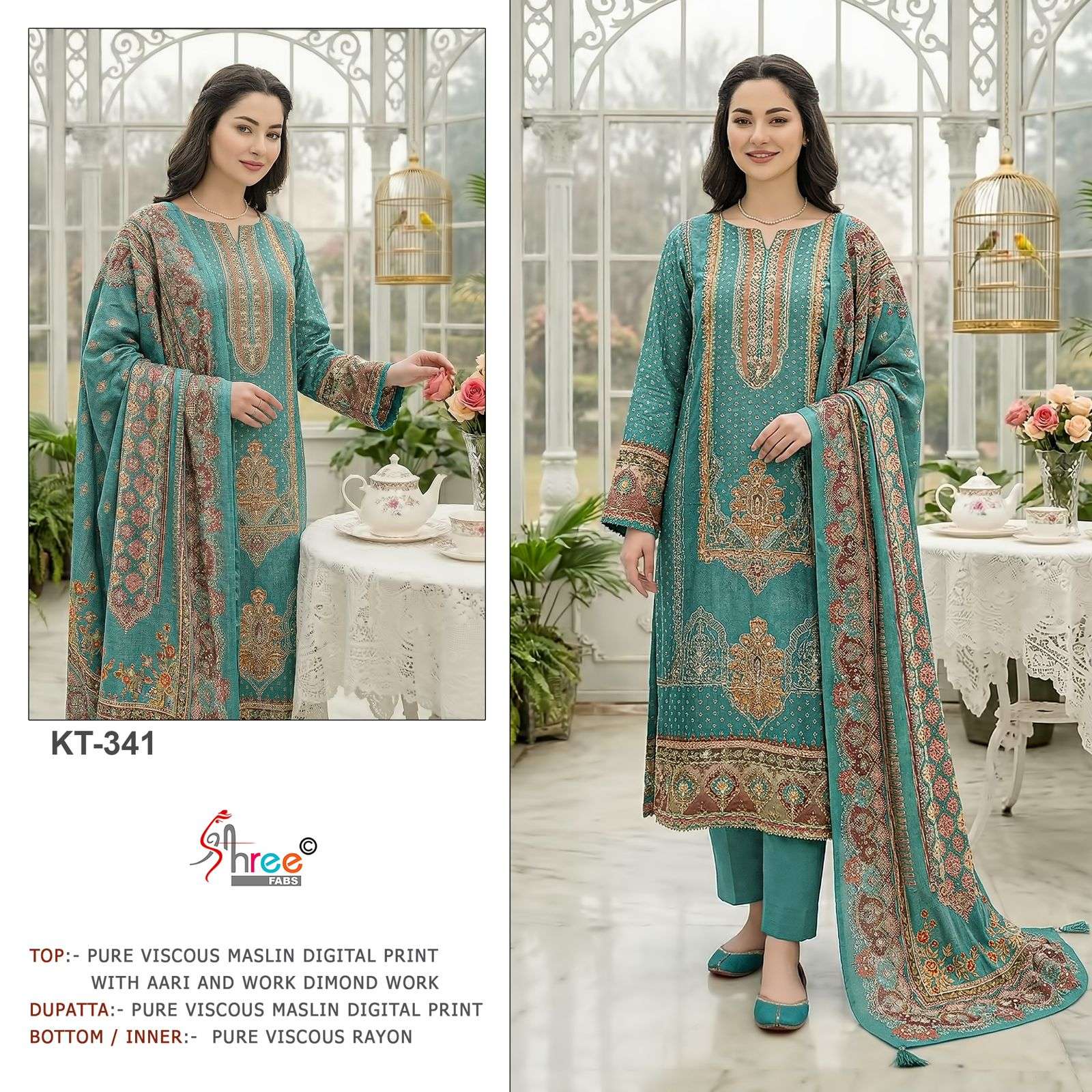 SHREE FABS KT 241 VISCOSE DIGITAL PRINT WITH HAND WORK DESIGNER SUIT