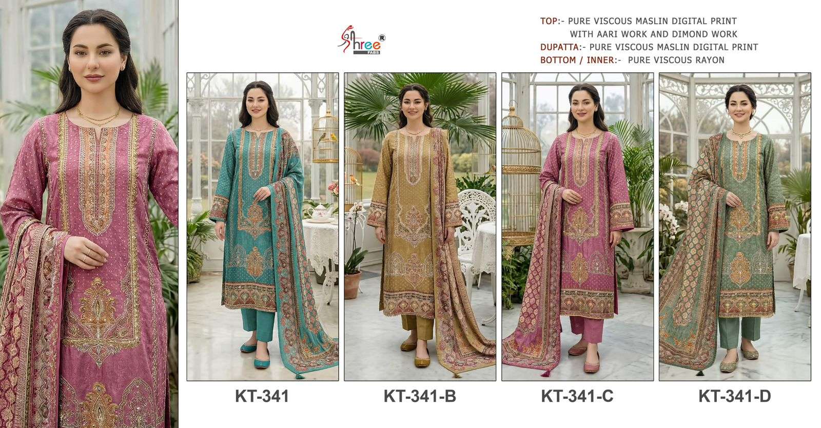 SHREE FABS KT 241 VISCOSE DIGITAL PRINT WITH HAND WORK DESIGNER SUIT