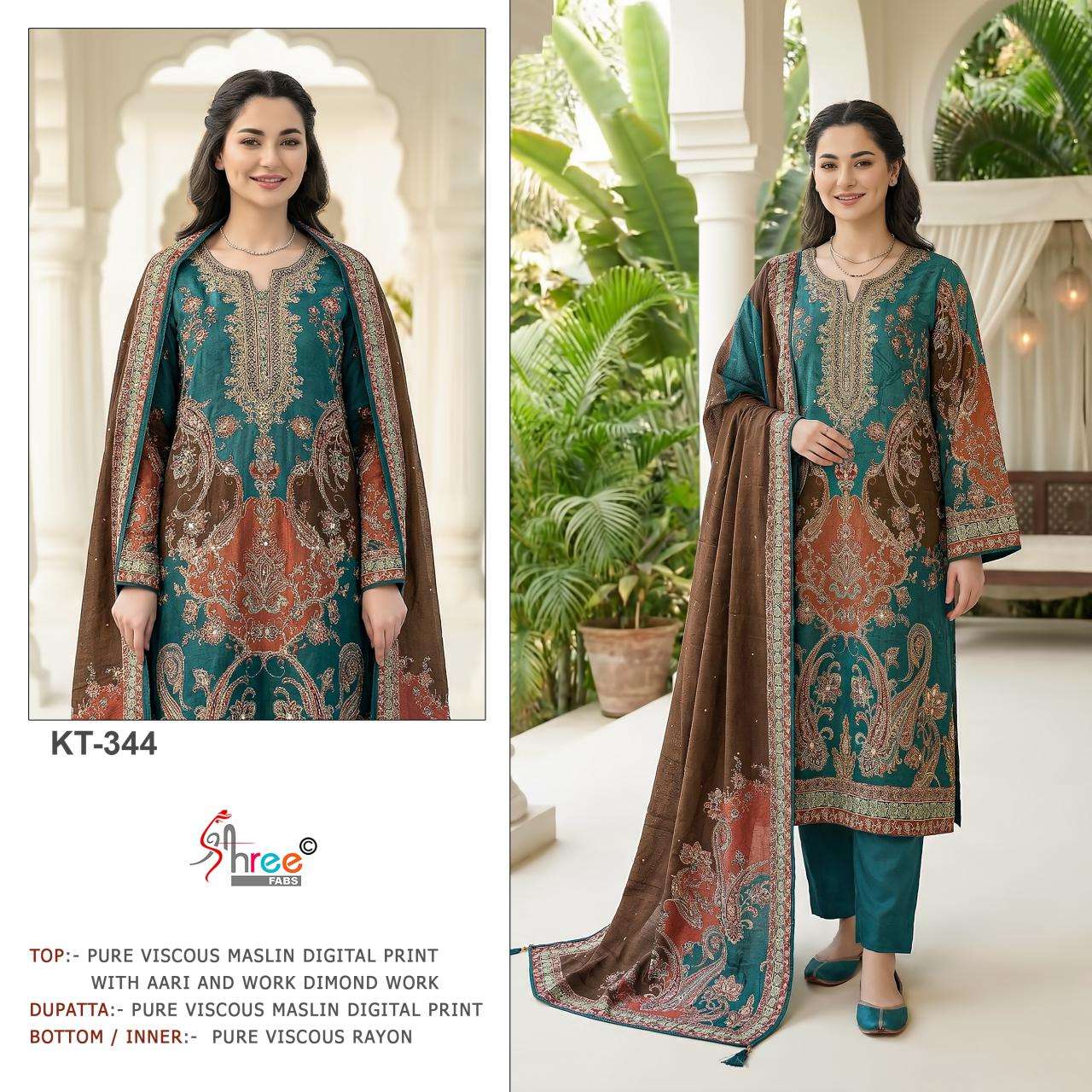 SHREE FABS KT 344 VISCOSE DIGITAL PRINT WITH DESIGNER WORK SUIT