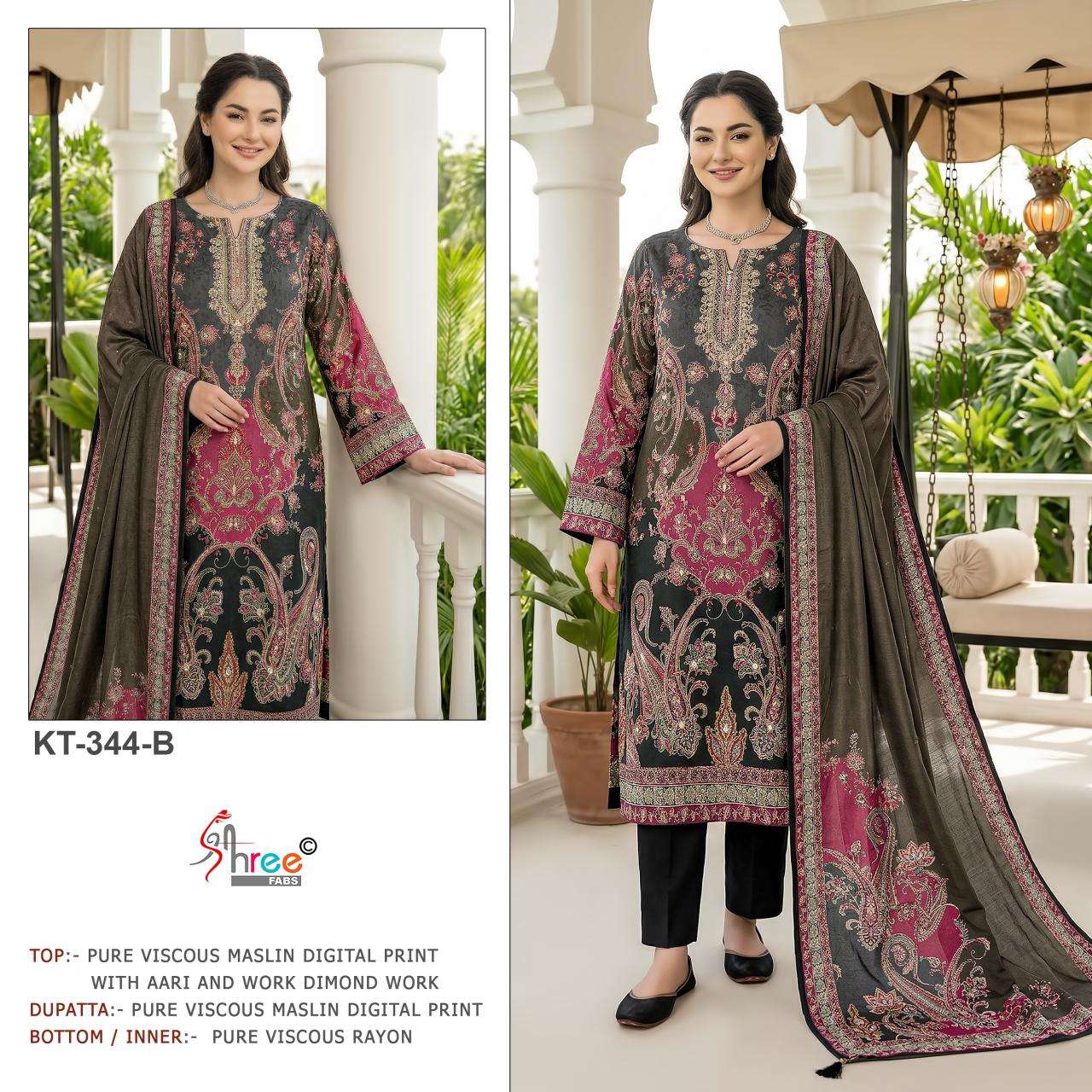 SHREE FABS KT 344 VISCOSE DIGITAL PRINT WITH DESIGNER WORK SUIT