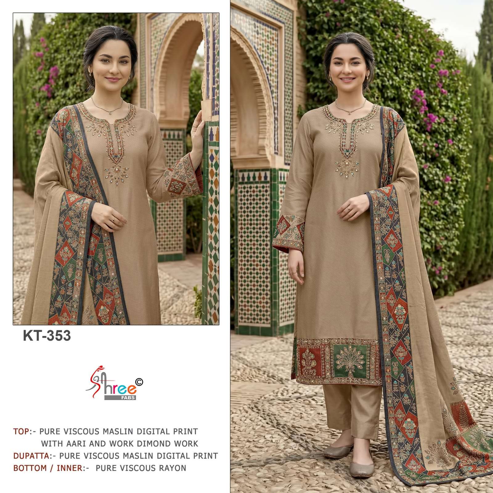 SHREE FABS KT 353 VISCOSE DIGITAL PRINT WITH HAND WORK DESIGNER SUIT