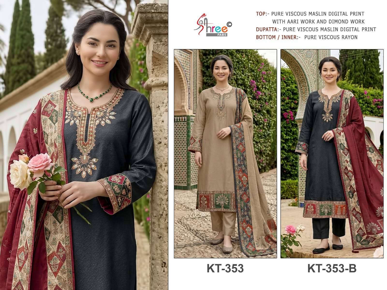 SHREE FABS KT 353 VISCOSE DIGITAL PRINT WITH HAND WORK DESIGNER SUIT