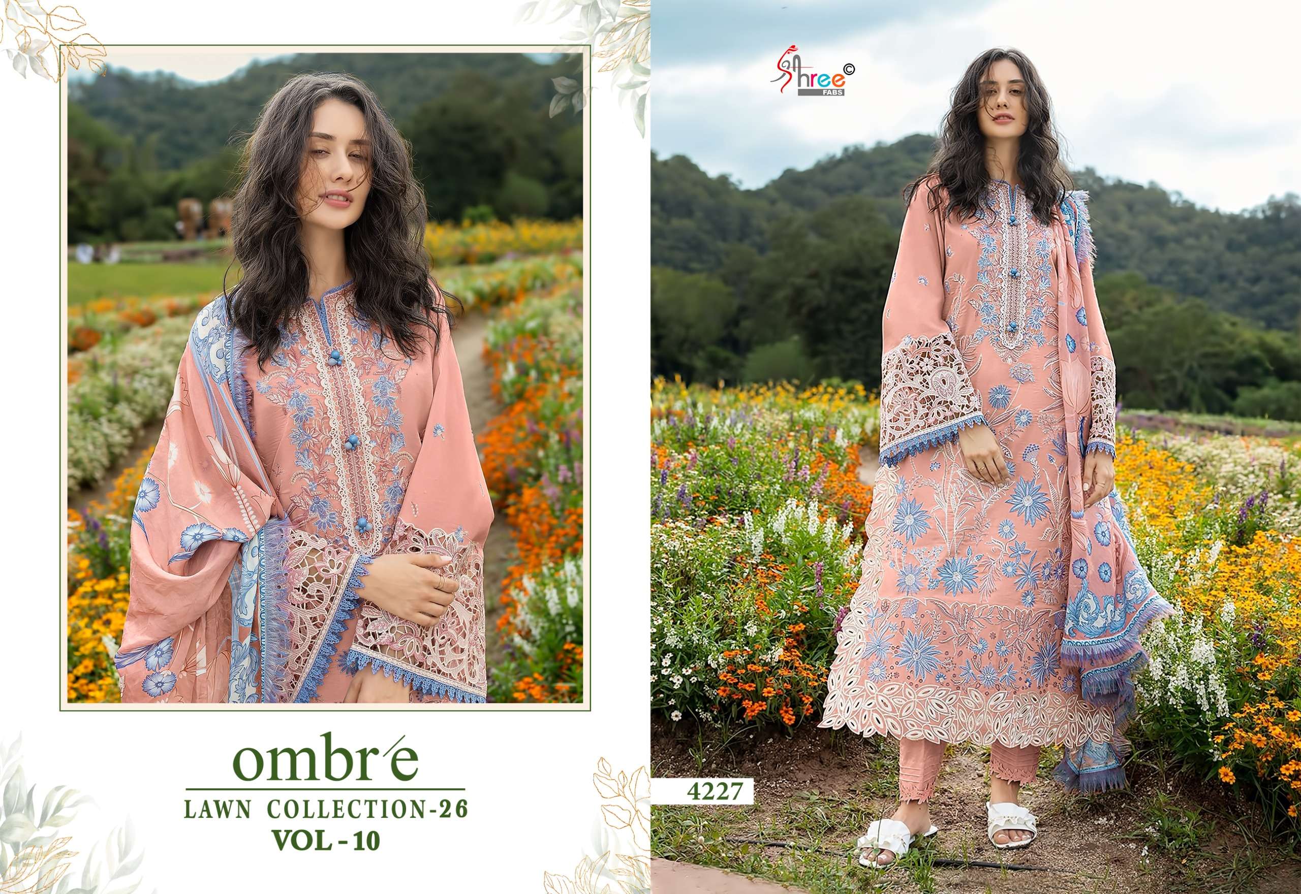 SHREE FABS OMBRE LAWN COLLECTION 26 VOL 10 COTTON HEAVY EMBROIDERY WORK SUIT