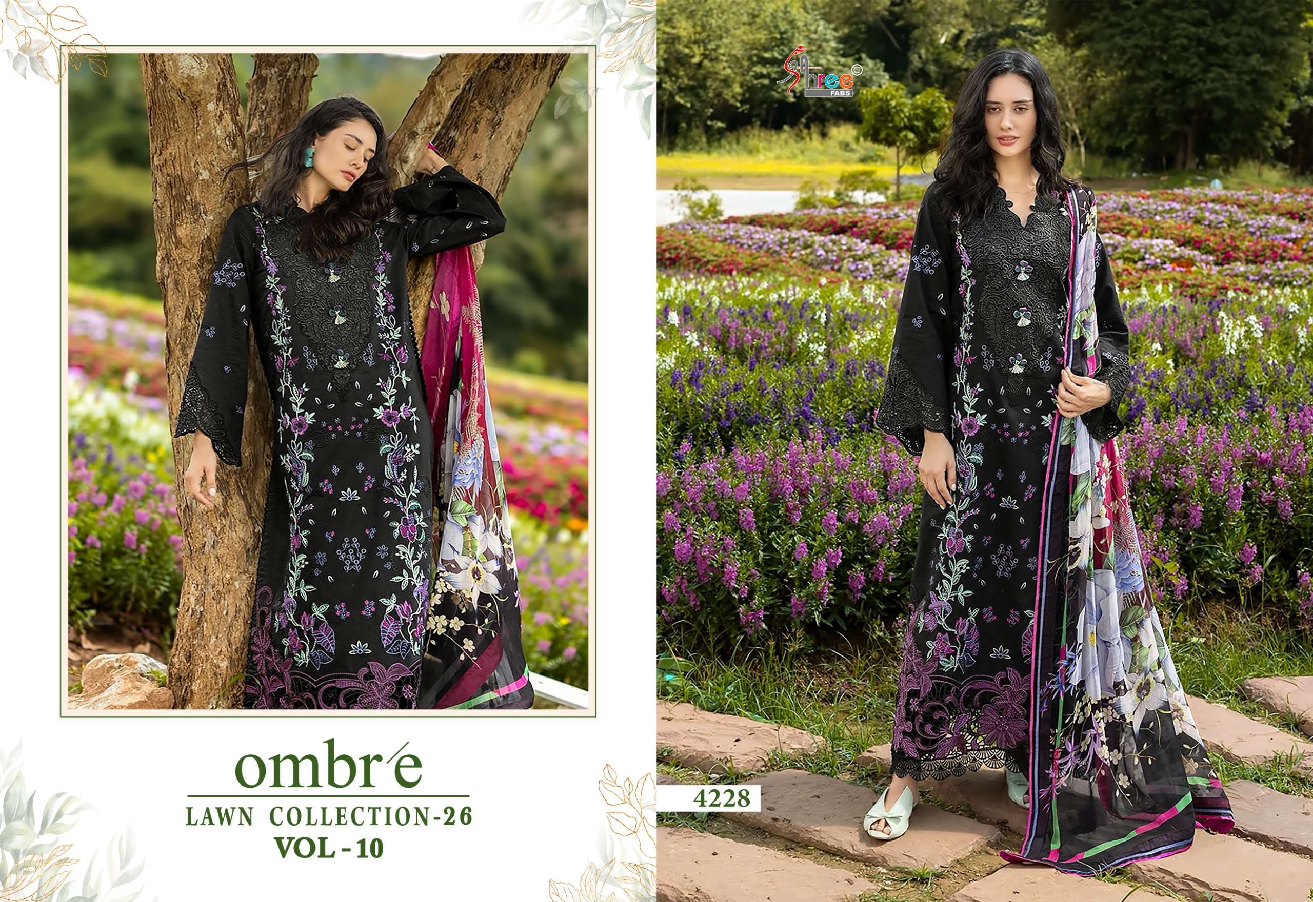 SHREE FABS OMBRE LAWN COLLECTION 26 VOL 10 COTTON HEAVY EMBROIDERY WORK SUIT