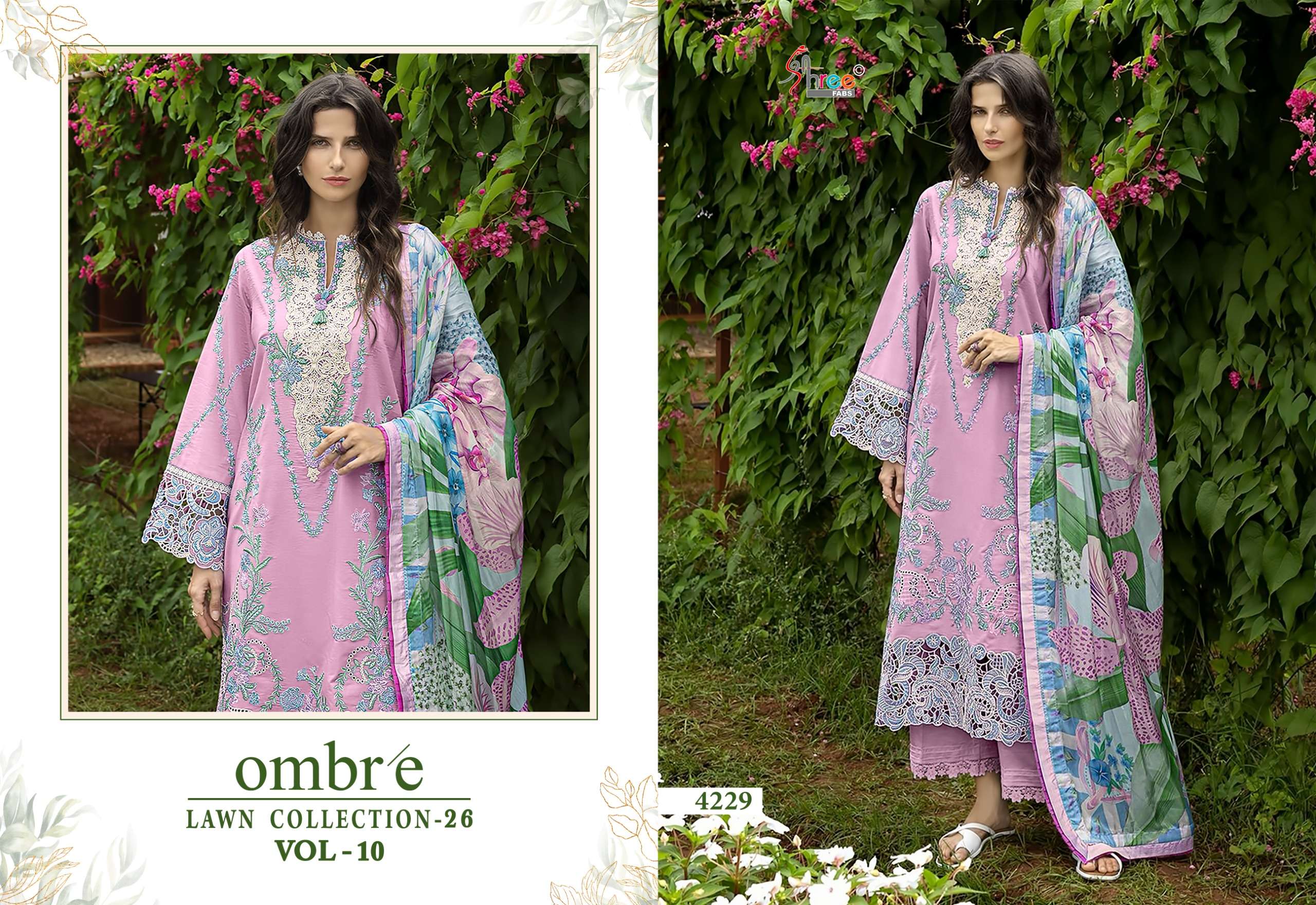 SHREE FABS OMBRE LAWN COLLECTION 26 VOL 10 COTTON HEAVY EMBROIDERY WORK SUIT