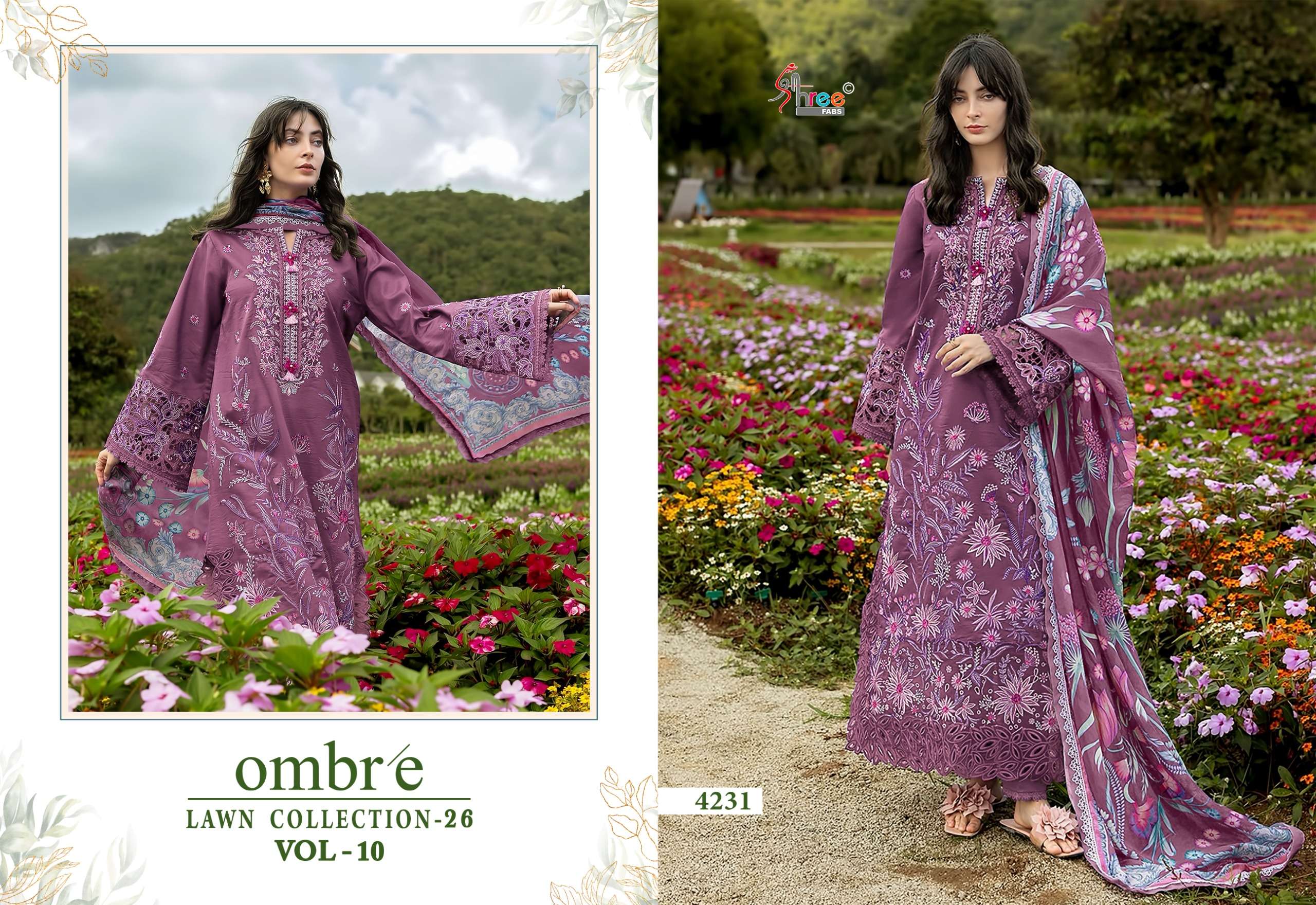 SHREE FABS OMBRE LAWN COLLECTION 26 VOL 10 COTTON HEAVY EMBROIDERY WORK SUIT