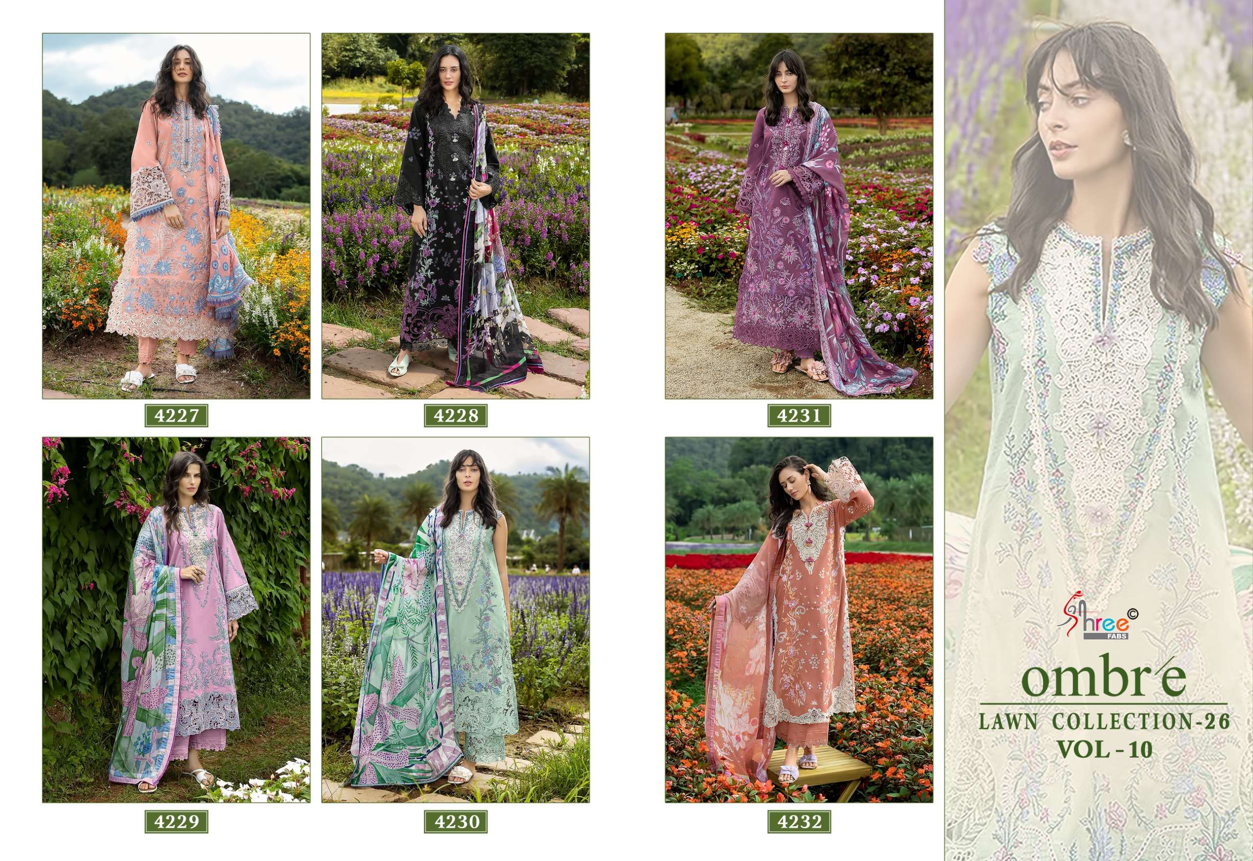 SHREE FABS OMBRE LAWN COLLECTION 26 VOL 10 COTTON HEAVY EMBROIDERY WORK SUIT