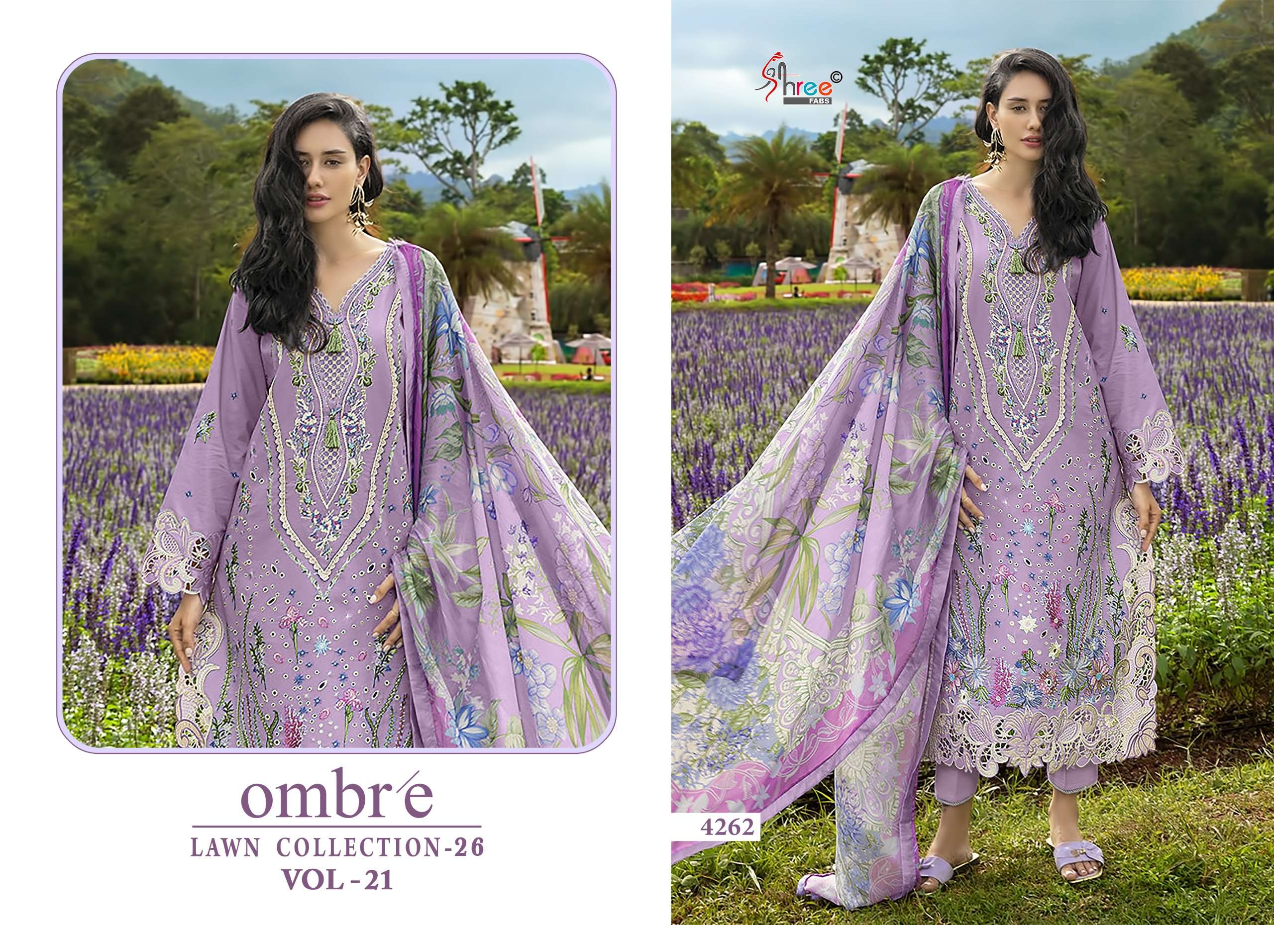 SHREE FABS OMBRE LAWN COLLECTION 26 VOL 21 COTTON HEAVY EMBROIDERY WORK PAKISTANI SUIT