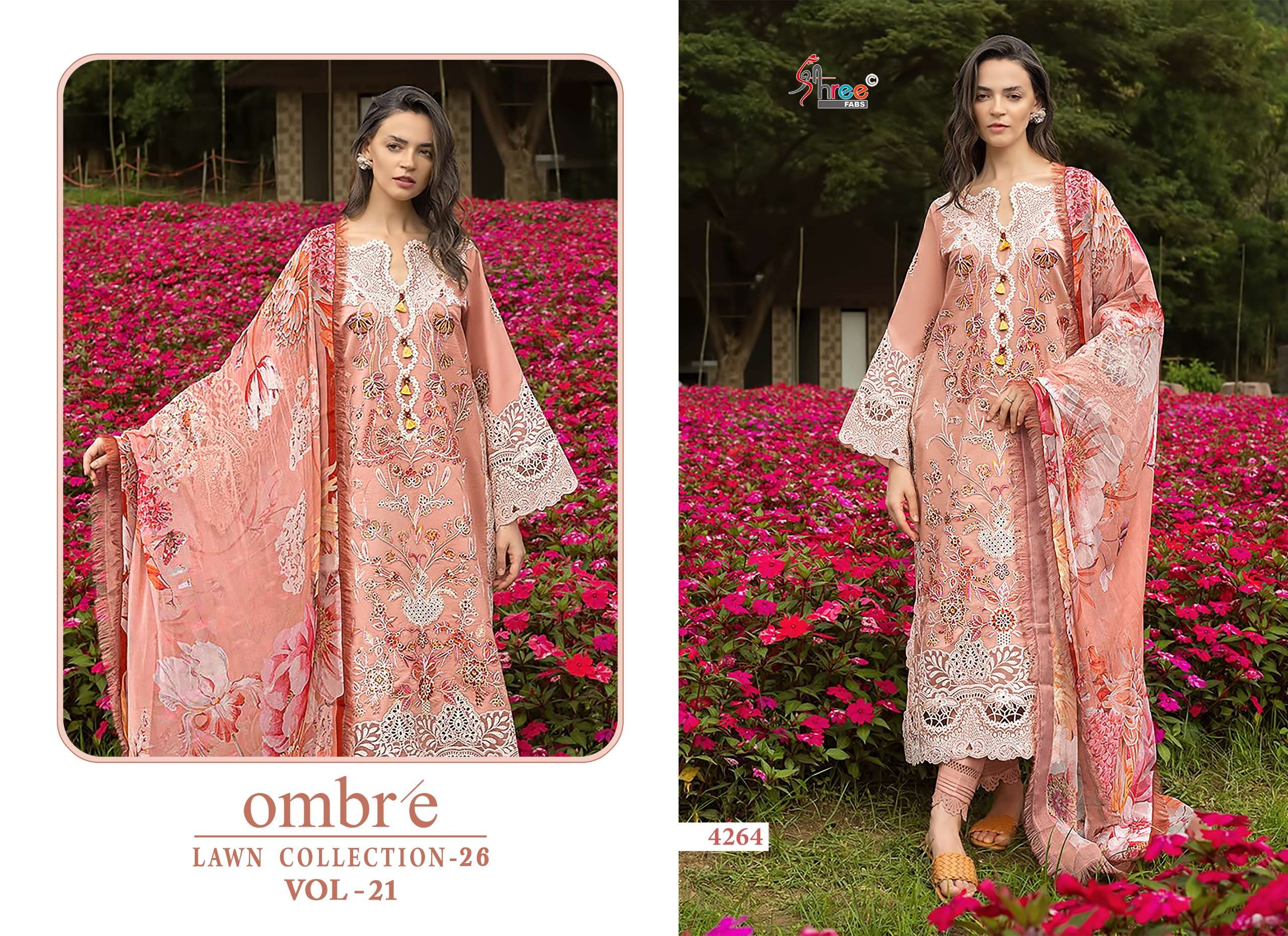 SHREE FABS OMBRE LAWN COLLECTION 26 VOL 21 COTTON HEAVY EMBROIDERY WORK PAKISTANI SUIT