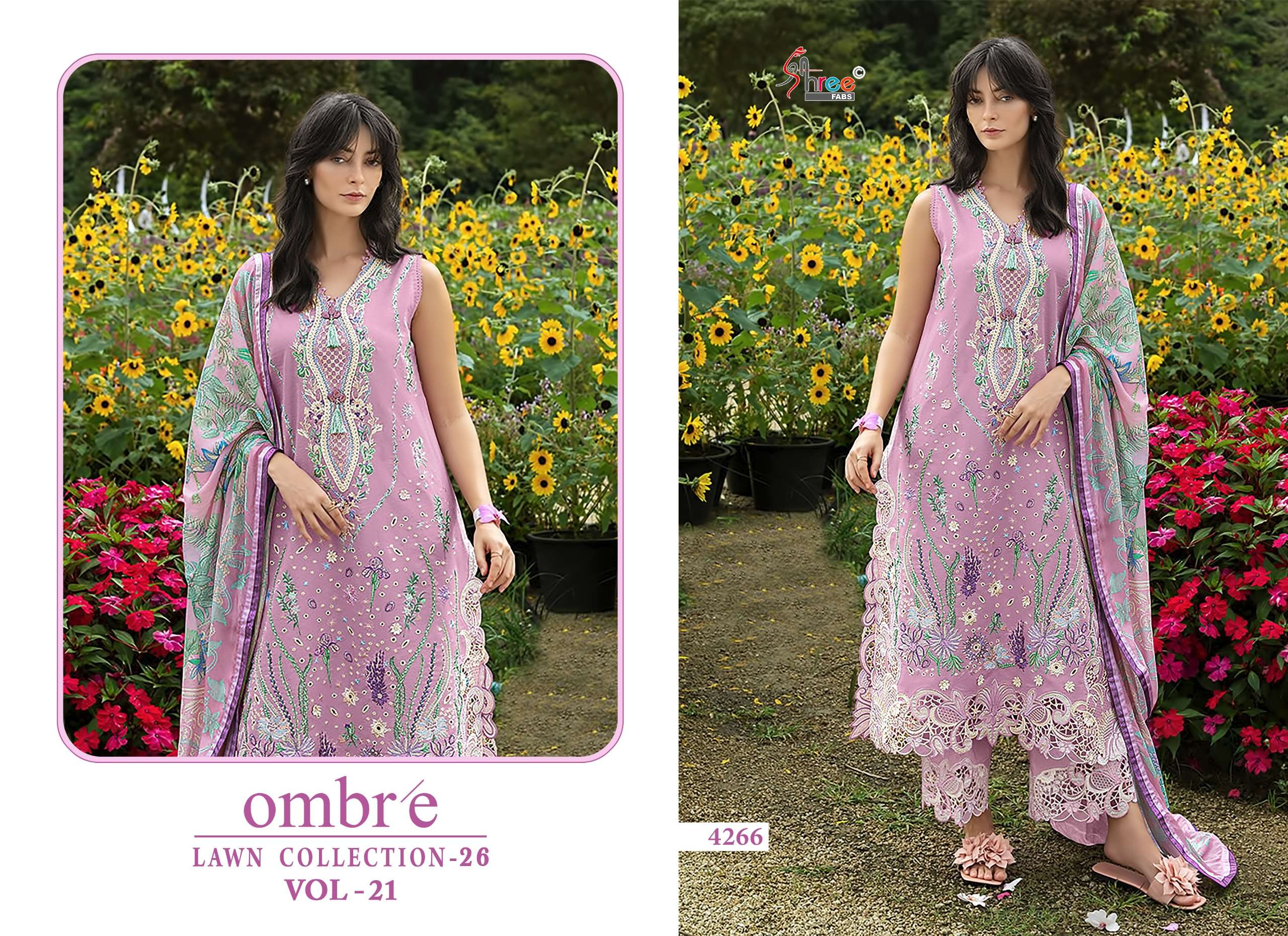 SHREE FABS OMBRE LAWN COLLECTION 26 VOL 21 COTTON HEAVY EMBROIDERY WORK PAKISTANI SUIT