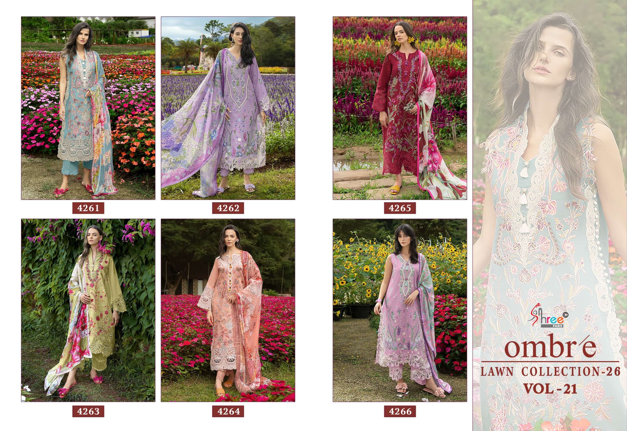 SHREE FABS OMBRE LAWN COLLECTION 26 VOL 21 COTTON HEAVY EMBROIDERY WORK PAKISTANI SUIT