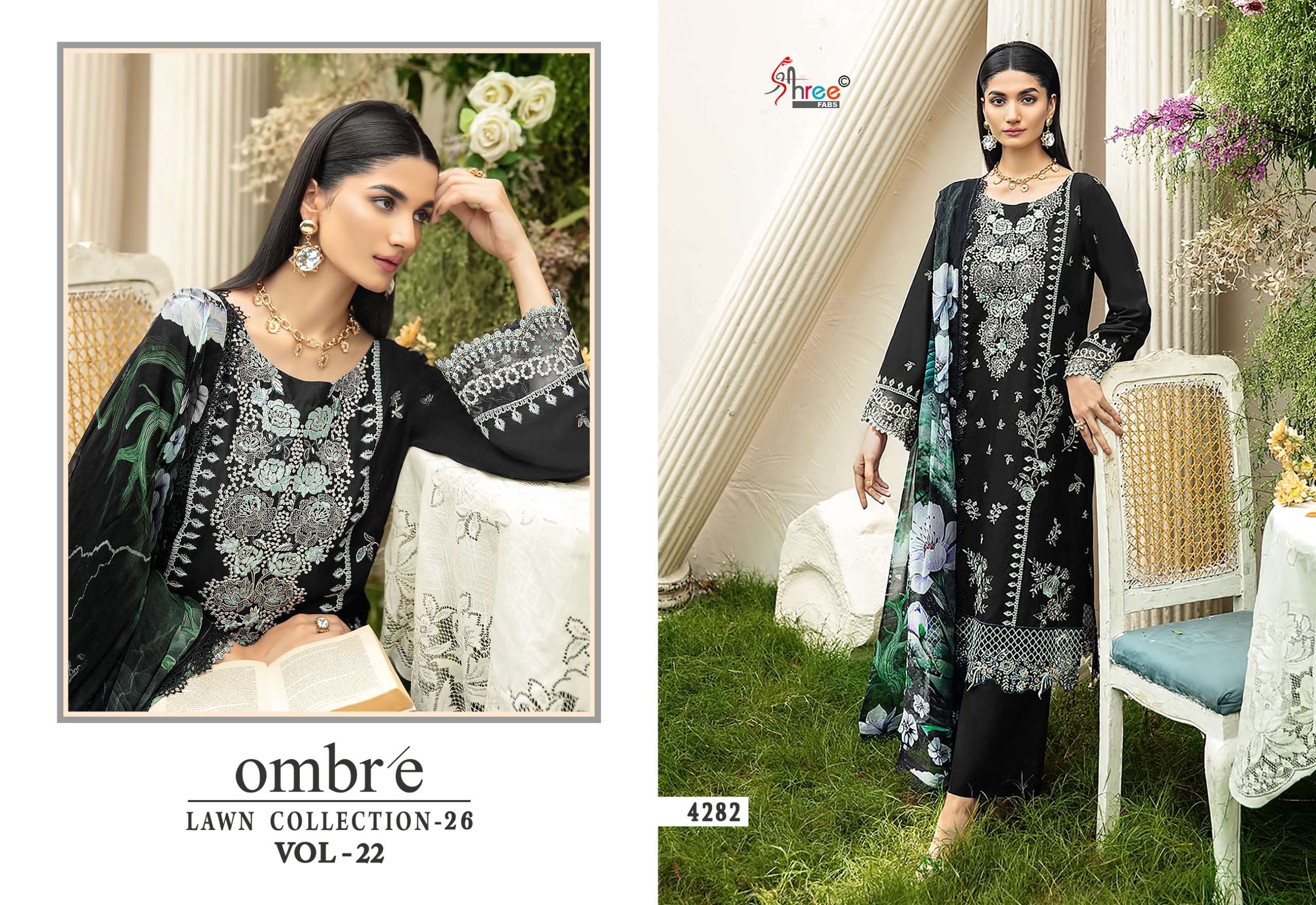 SHREE FABS OMBRE LAWN COLLECTION 26 VOL 22 COTTON HEAVY EMBROIDERY WORK PAKISTANI SUIT	