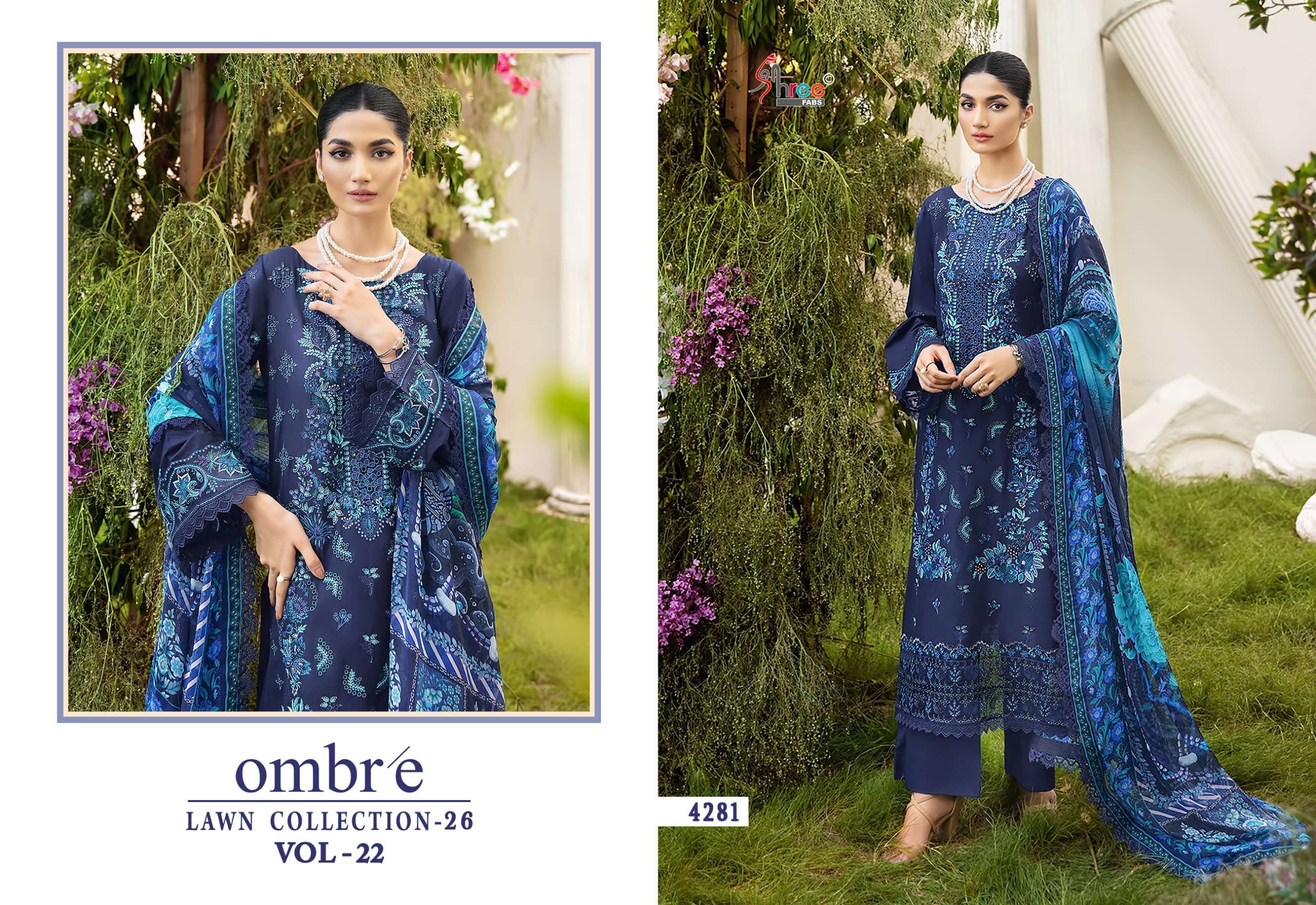 SHREE FABS OMBRE LAWN COLLECTION 26 VOL 22 COTTON HEAVY EMBROIDERY WORK PAKISTANI SUIT	
