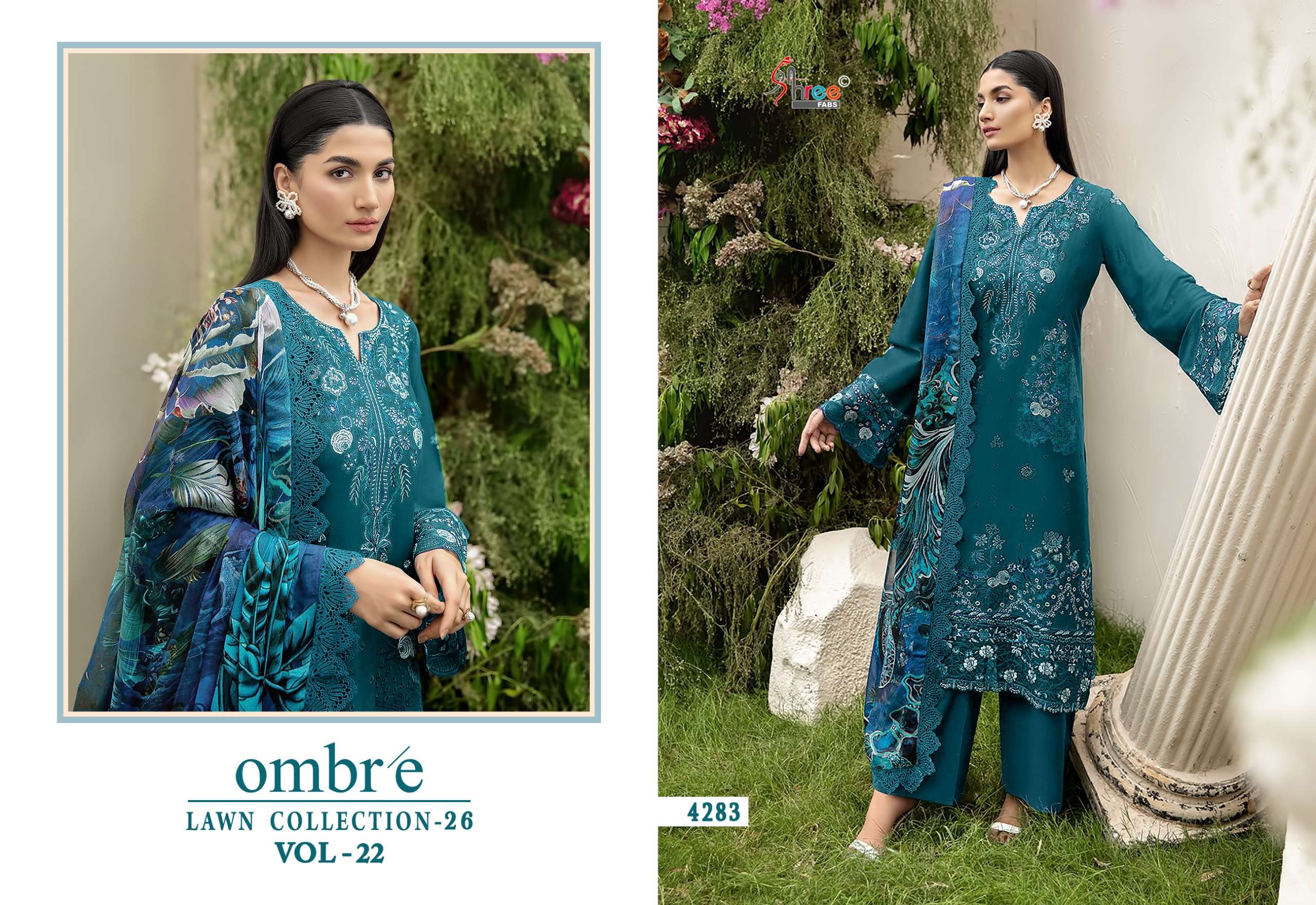 SHREE FABS OMBRE LAWN COLLECTION 26 VOL 22 COTTON HEAVY EMBROIDERY WORK PAKISTANI SUIT	