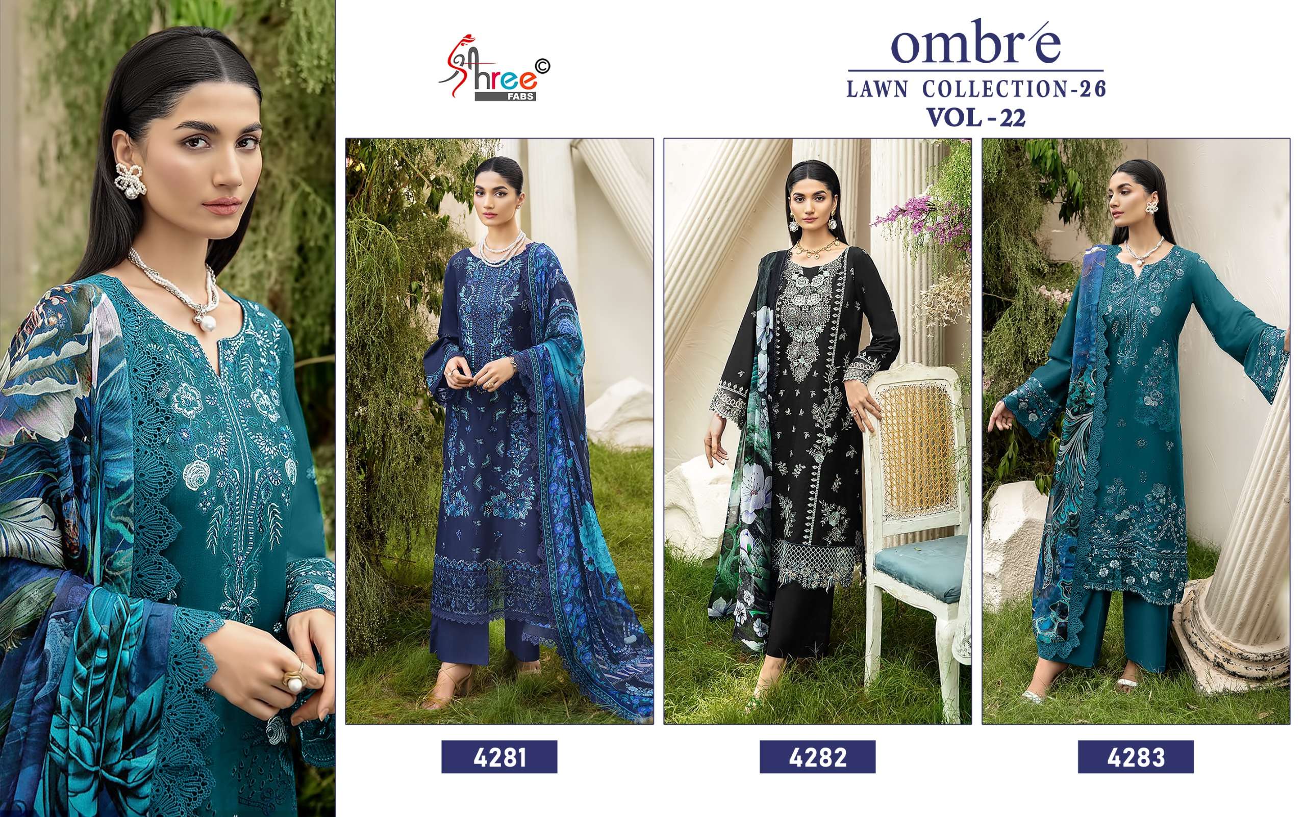 SHREE FABS OMBRE LAWN COLLECTION 26 VOL 22 COTTON HEAVY EMBROIDERY WORK PAKISTANI SUIT	