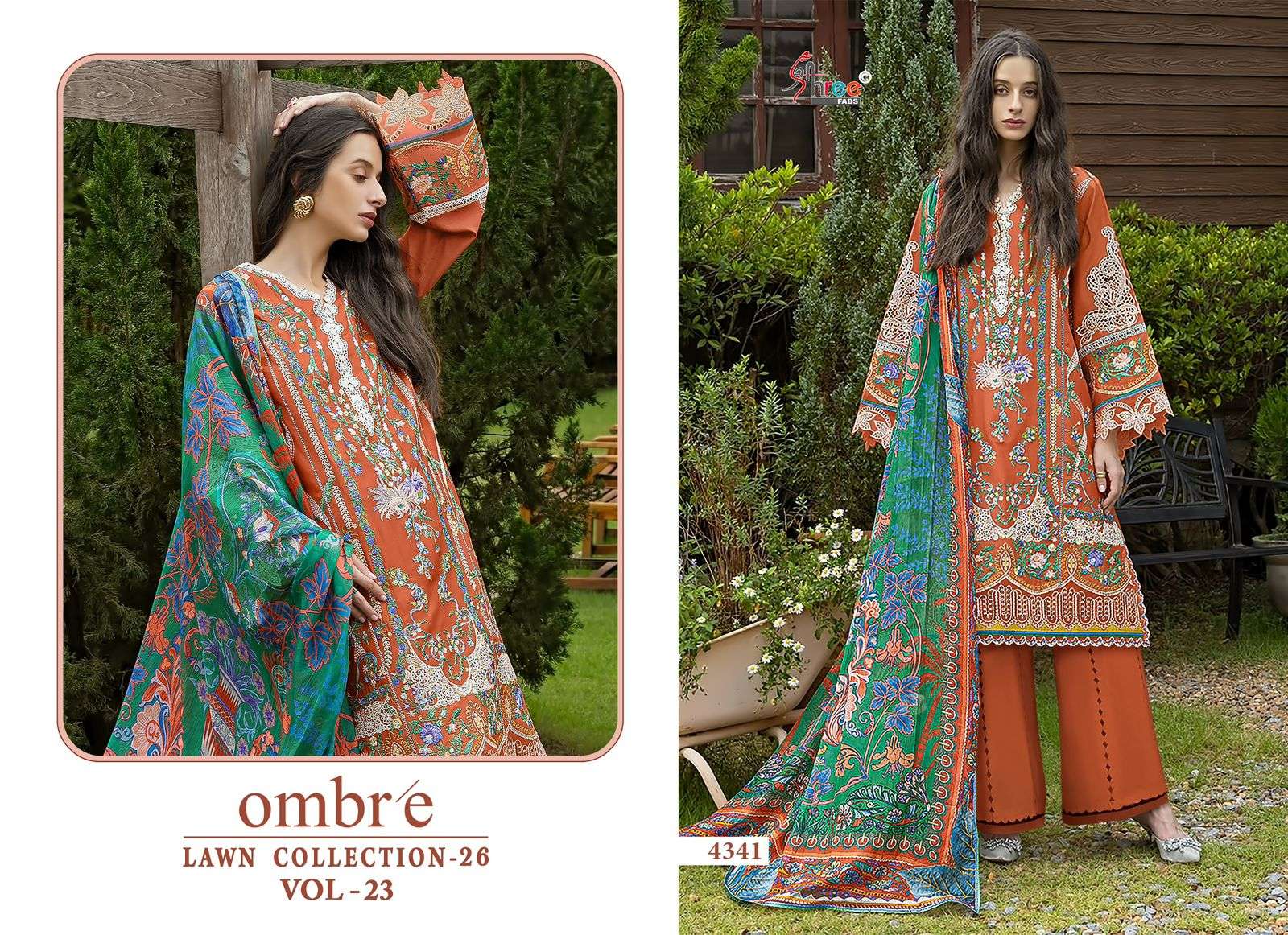 SHREE FABS OMBRE LAWN COLLECTION 26 VOL 23 COTTON HEAVY EMBROIDERY WORK PAKISTANI SUIT	