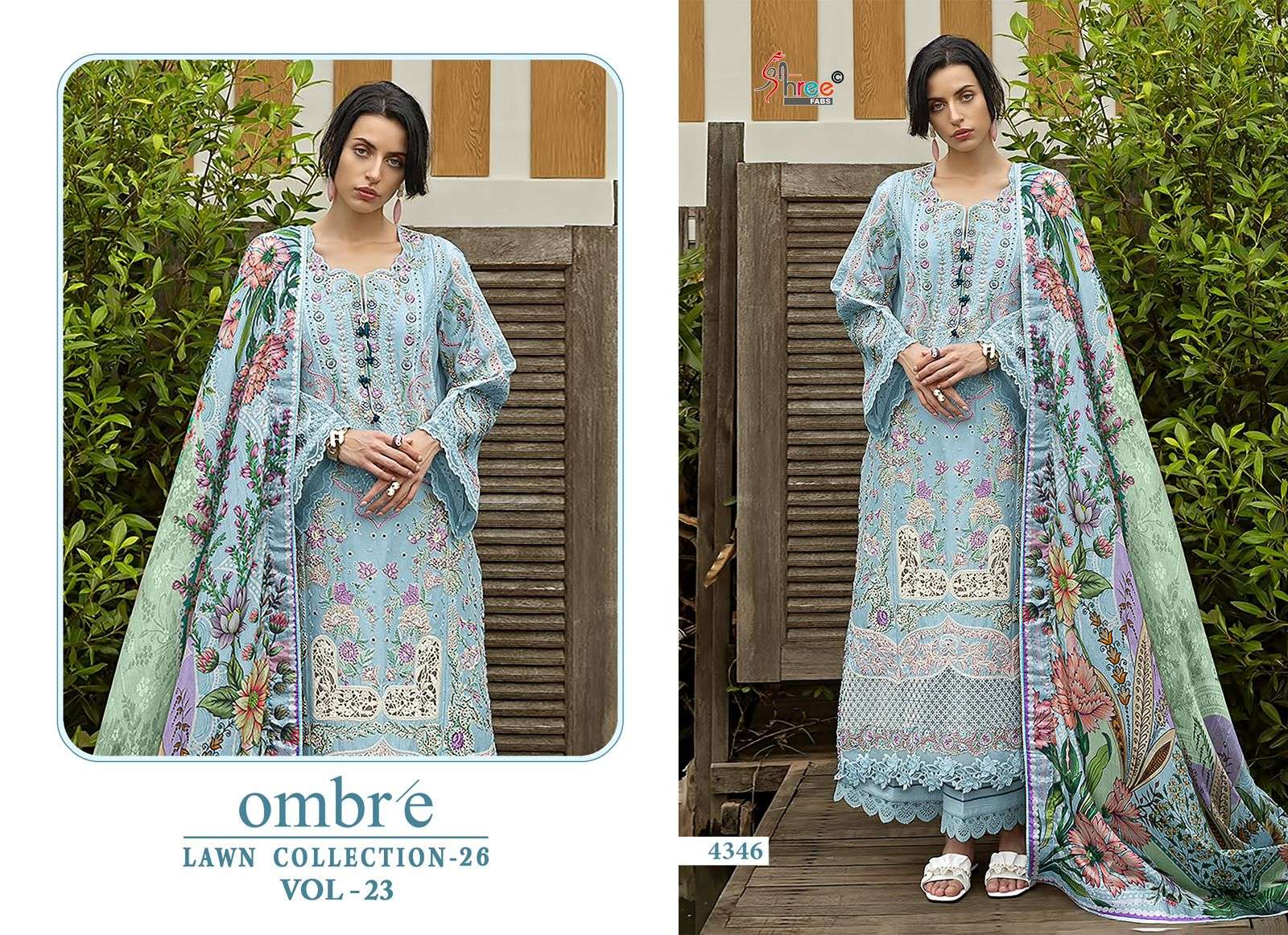 SHREE FABS OMBRE LAWN COLLECTION 26 VOL 23 COTTON HEAVY EMBROIDERY WORK PAKISTANI SUIT	