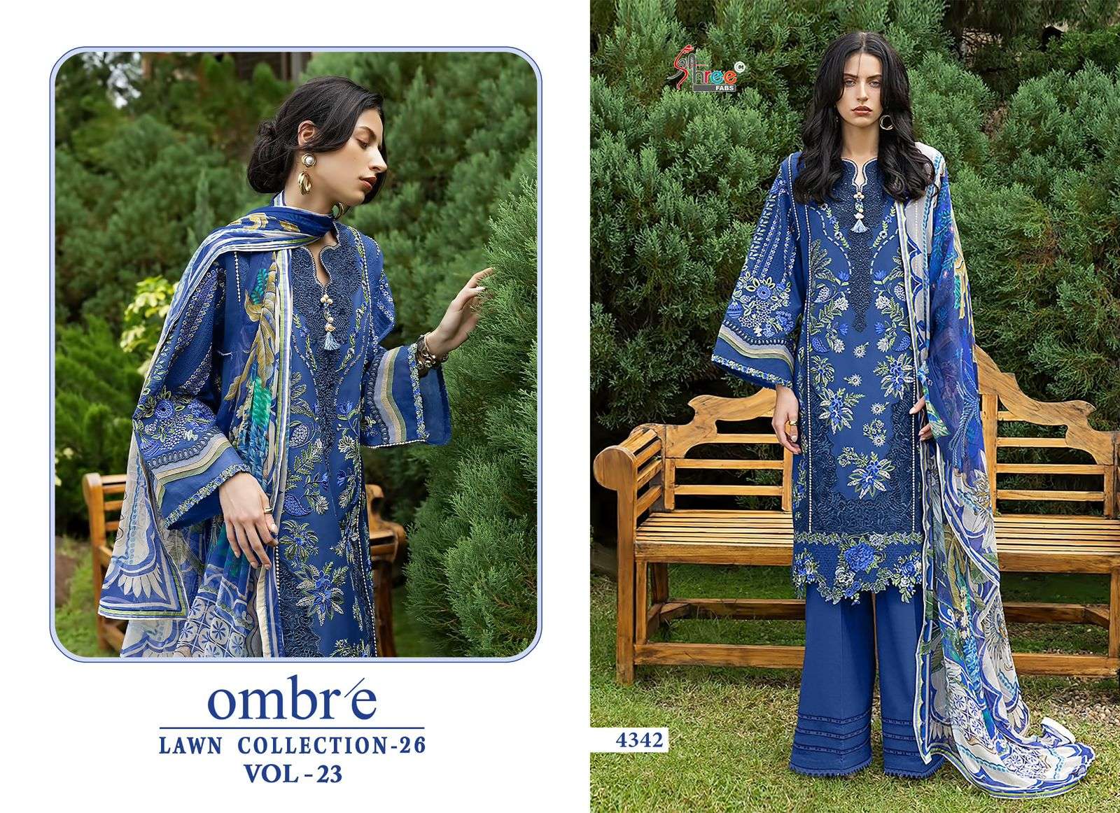 SHREE FABS OMBRE LAWN COLLECTION 26 VOL 23 COTTON HEAVY EMBROIDERY WORK PAKISTANI SUIT	