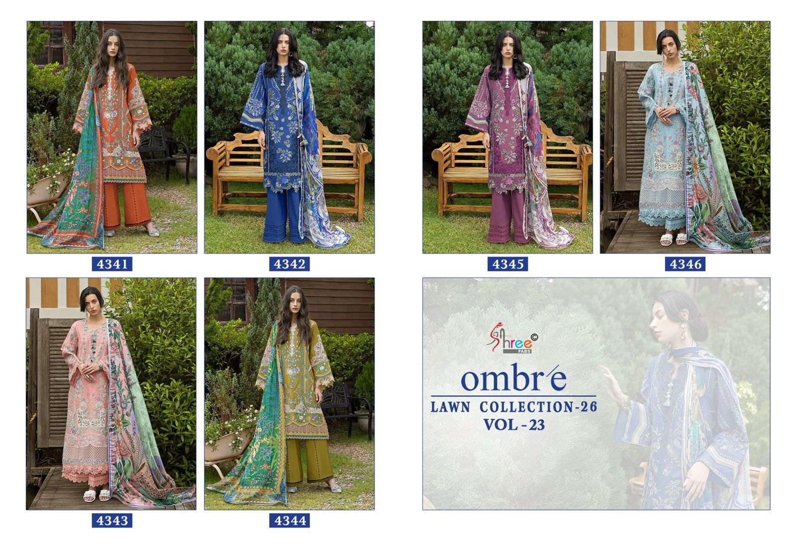 SHREE FABS OMBRE LAWN COLLECTION 26 VOL 23 COTTON HEAVY EMBROIDERY WORK PAKISTANI SUIT	