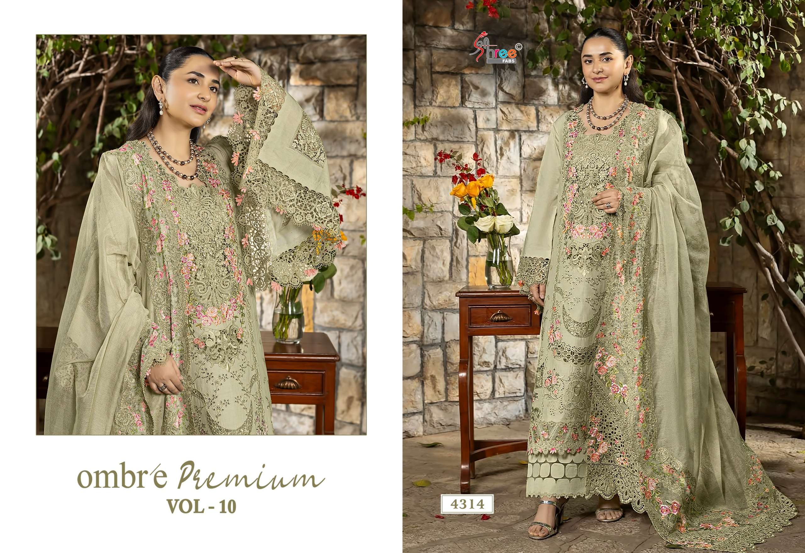 SHREE FABS OMBRE PREMIUM VOL 10 COTTON HEAVY EMBROIDERY DESIGNER WORK PAKISTANI SUIT