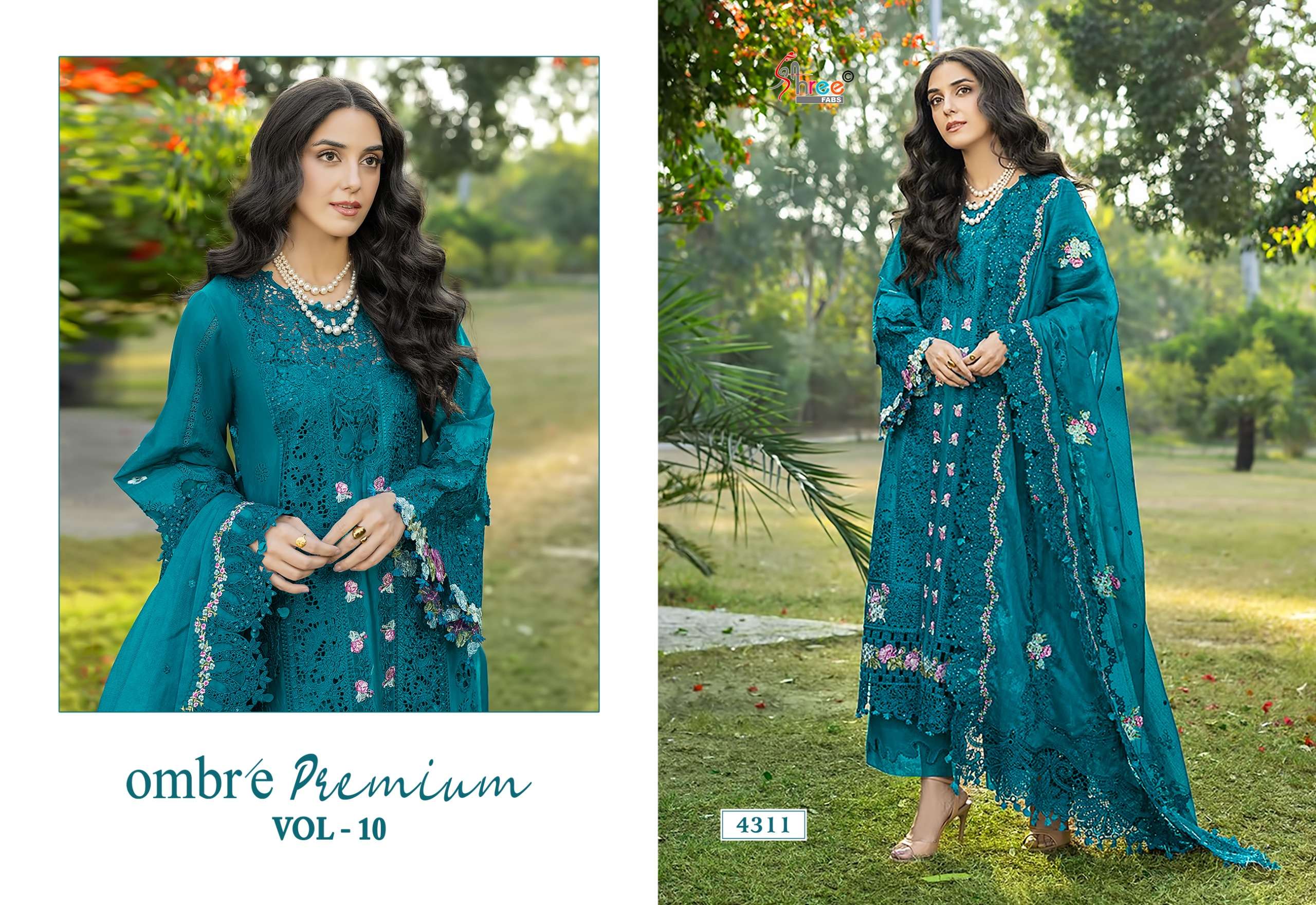 SHREE FABS OMBRE PREMIUM VOL 10 COTTON HEAVY EMBROIDERY DESIGNER WORK PAKISTANI SUIT