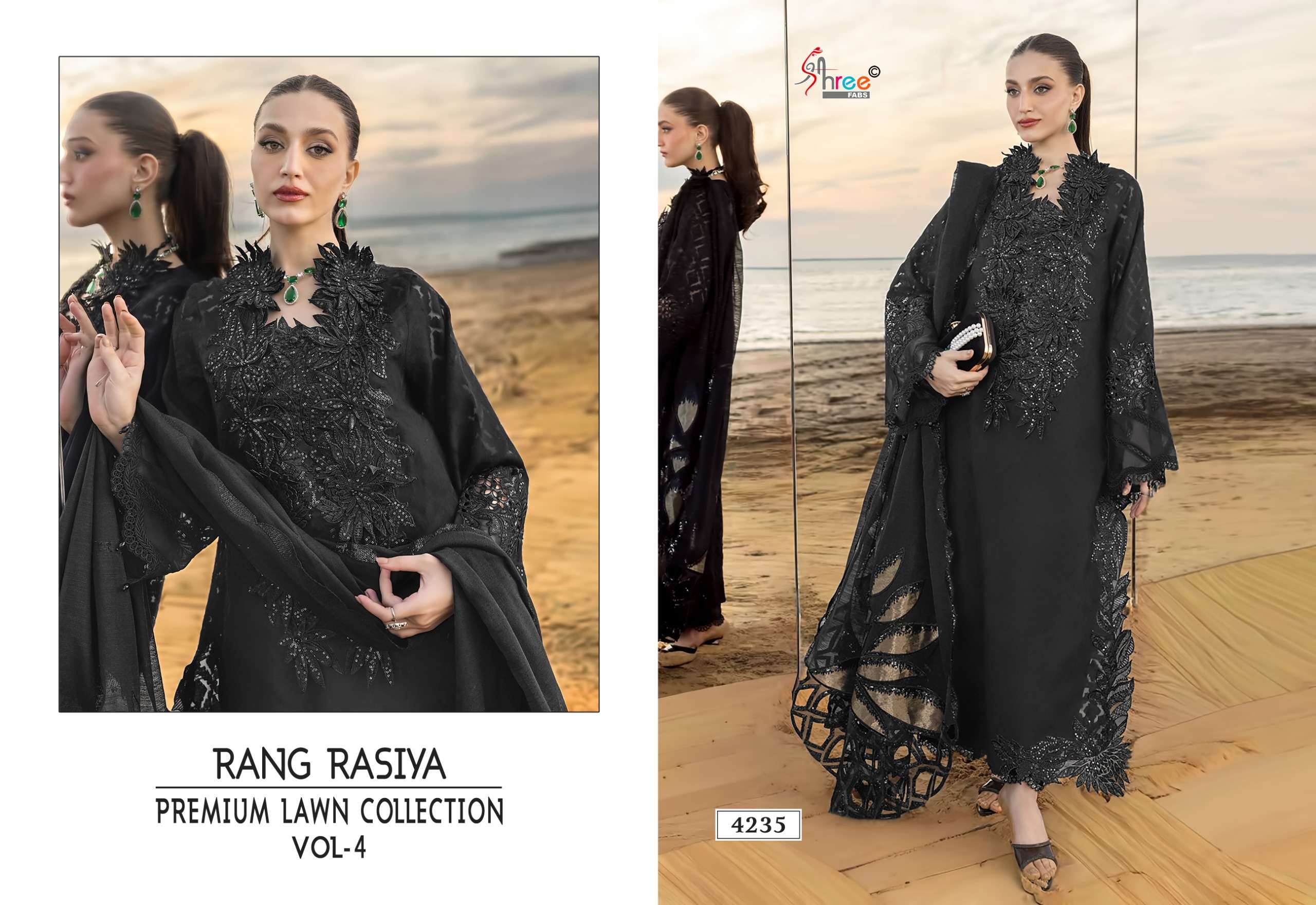 SHREE FABS RANG RASIYA PREMIUM LAWN COLLECTION VOL 4 COTTON HEAVY EMBROIDERY DESIGNER WORK SUIT