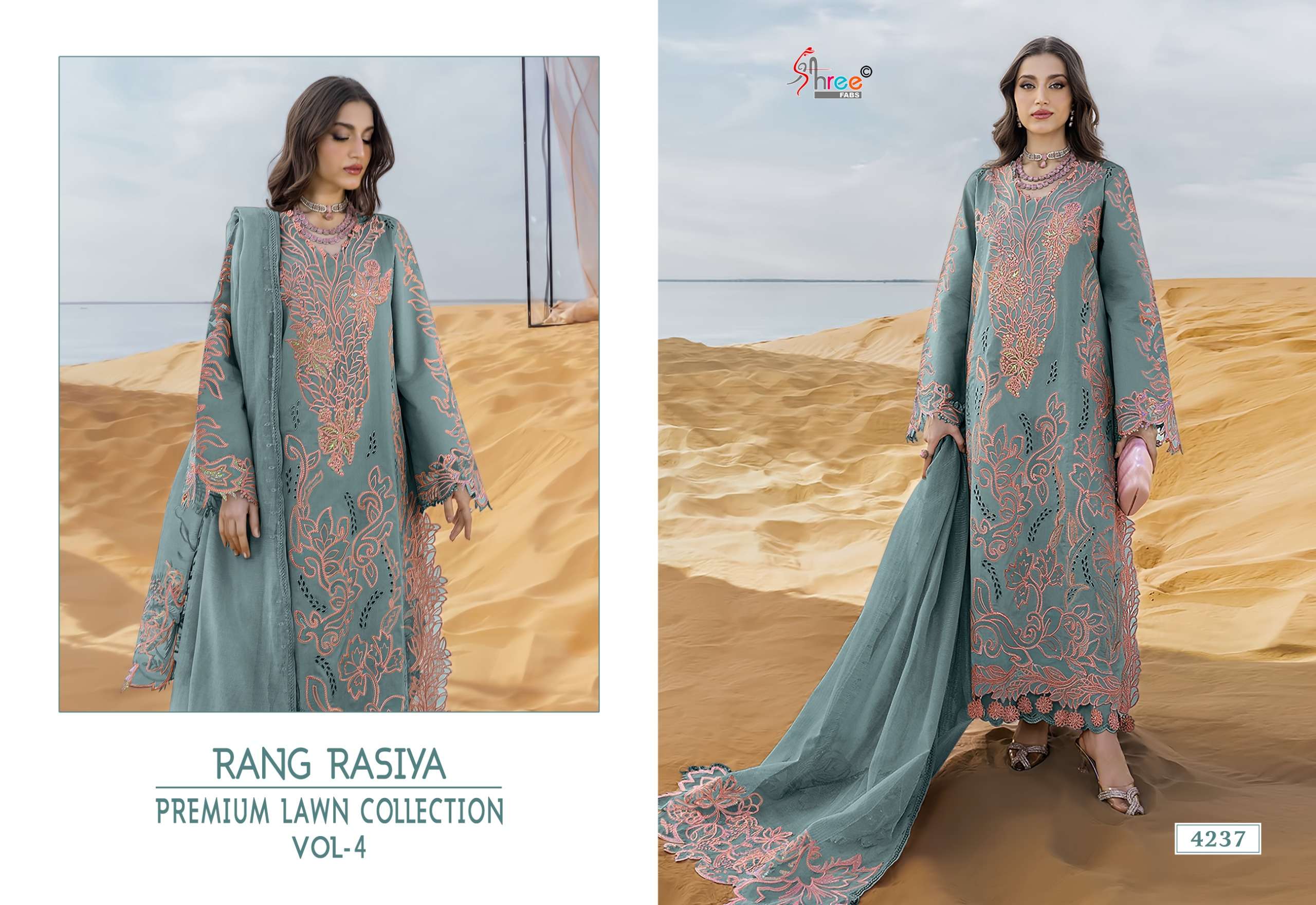 SHREE FABS RANG RASIYA PREMIUM LAWN COLLECTION VOL 4 COTTON HEAVY EMBROIDERY DESIGNER WORK SUIT