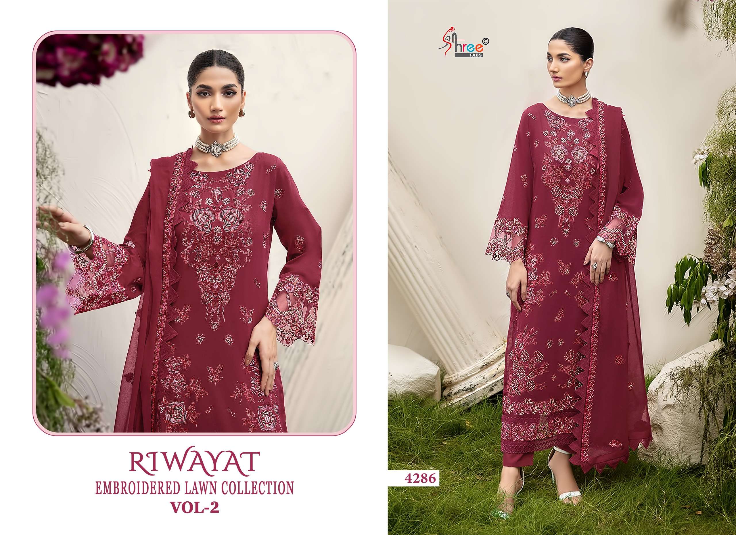 SHREE FABS RIWAYAT EMBROIDERED LAWN COLLECTION VOL 2 COTTON DESIGNER WORK PAKISTANI SUIT
