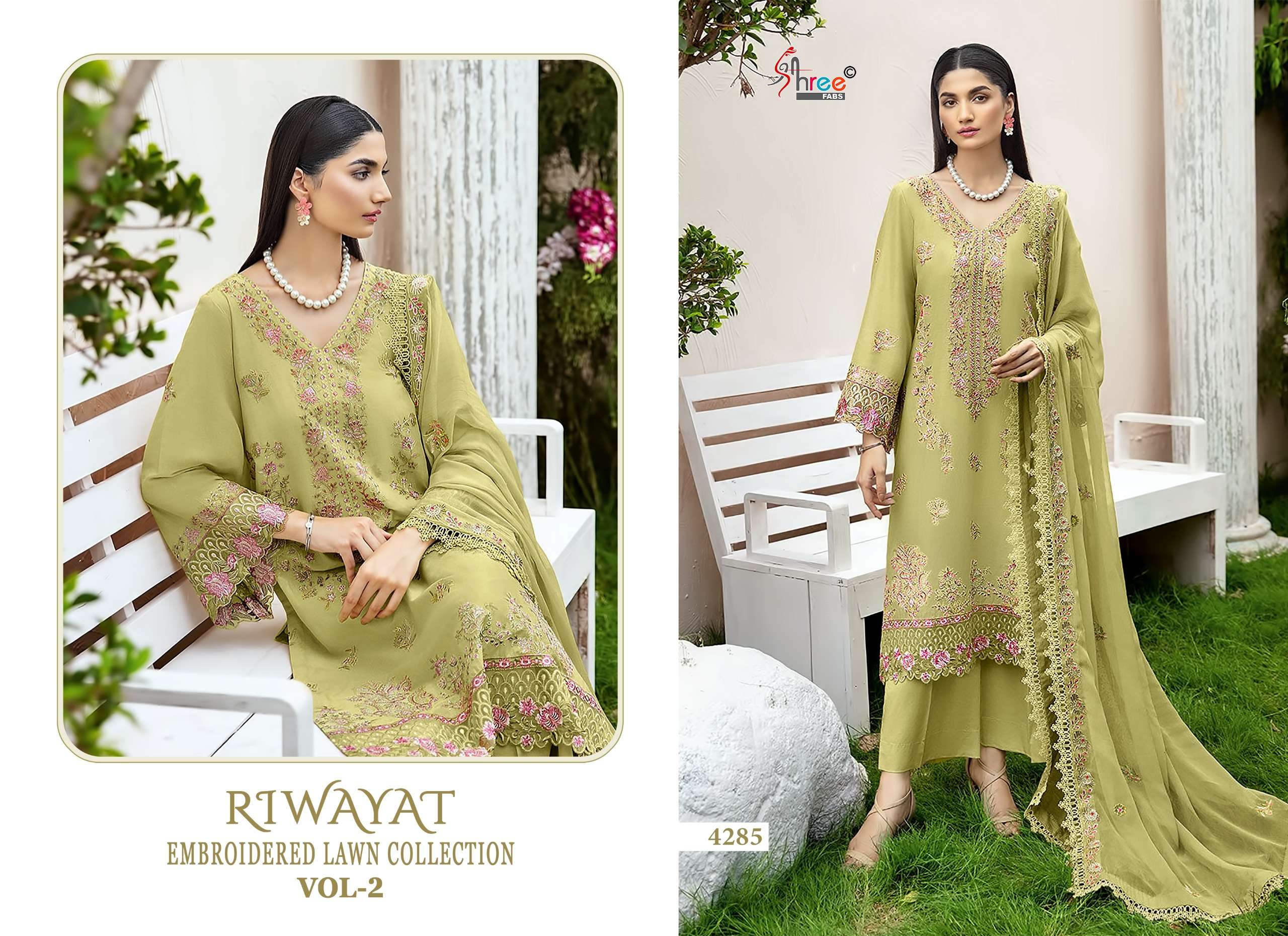 SHREE FABS RIWAYAT EMBROIDERED LAWN COLLECTION VOL 2 COTTON DESIGNER WORK PAKISTANI SUIT