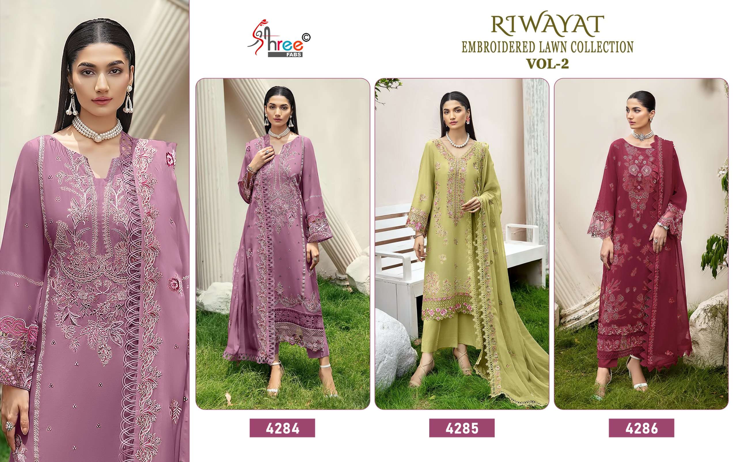 SHREE FABS RIWAYAT EMBROIDERED LAWN COLLECTION VOL 2 COTTON DESIGNER WORK PAKISTANI SUIT