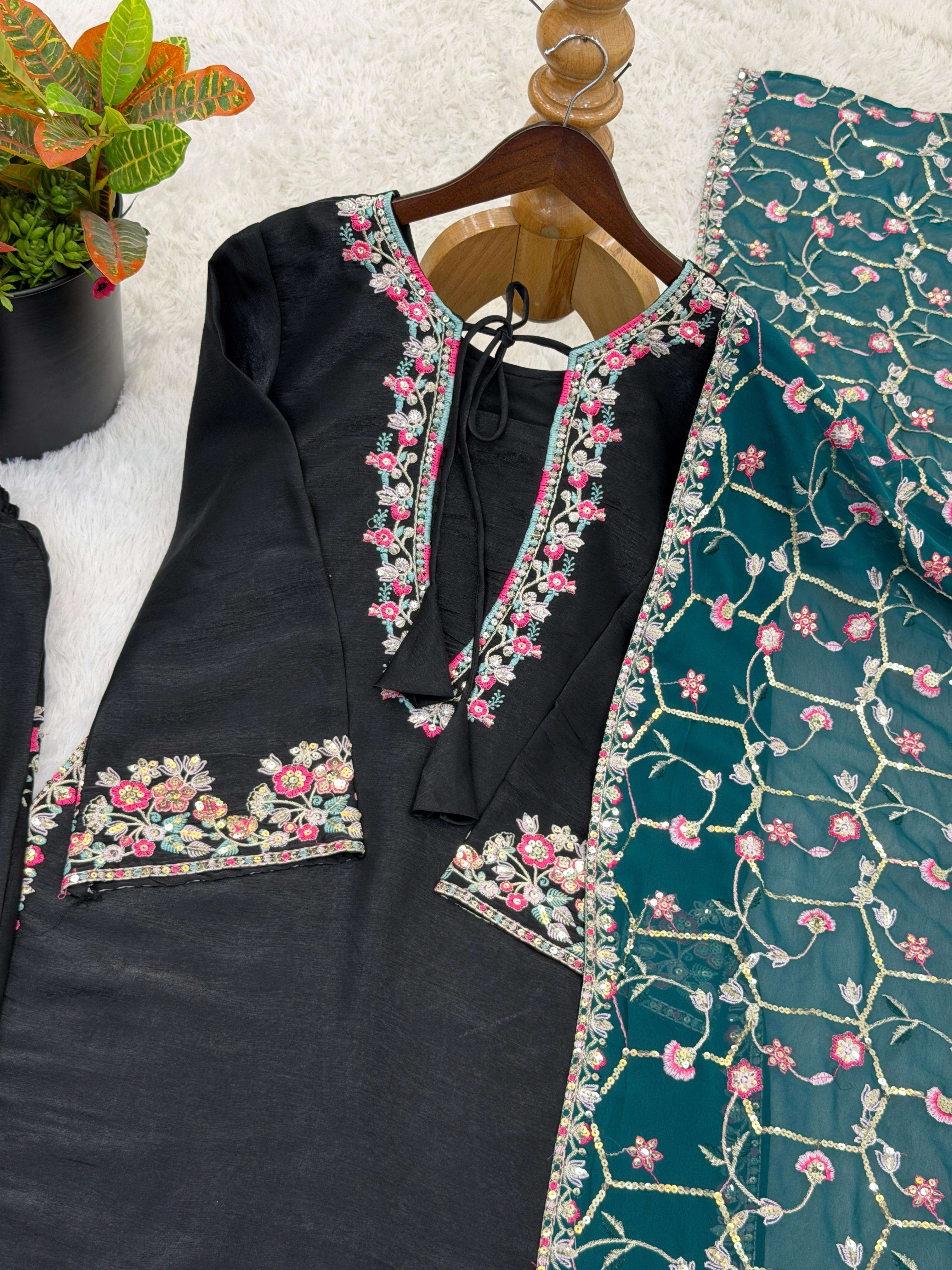 SR 1708 SILK SEQUENCE EMBROIDERY DESIGNER WORK PARTY WEAR LADIES SUIT