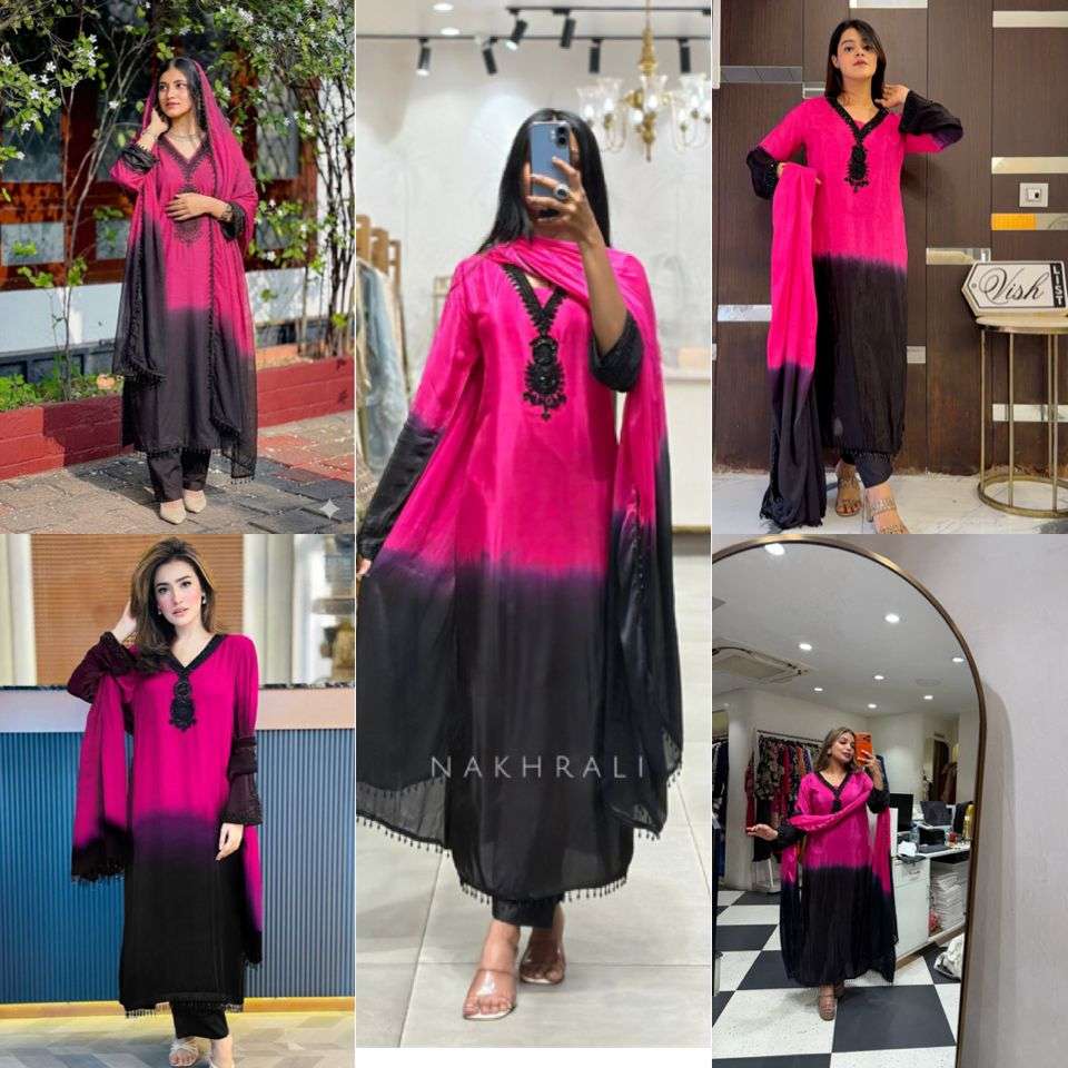 SR 1710 SILK SHADED FABRIC PARTY WEAR LOOK TOP PLAZZO AND DUPATTA SET 