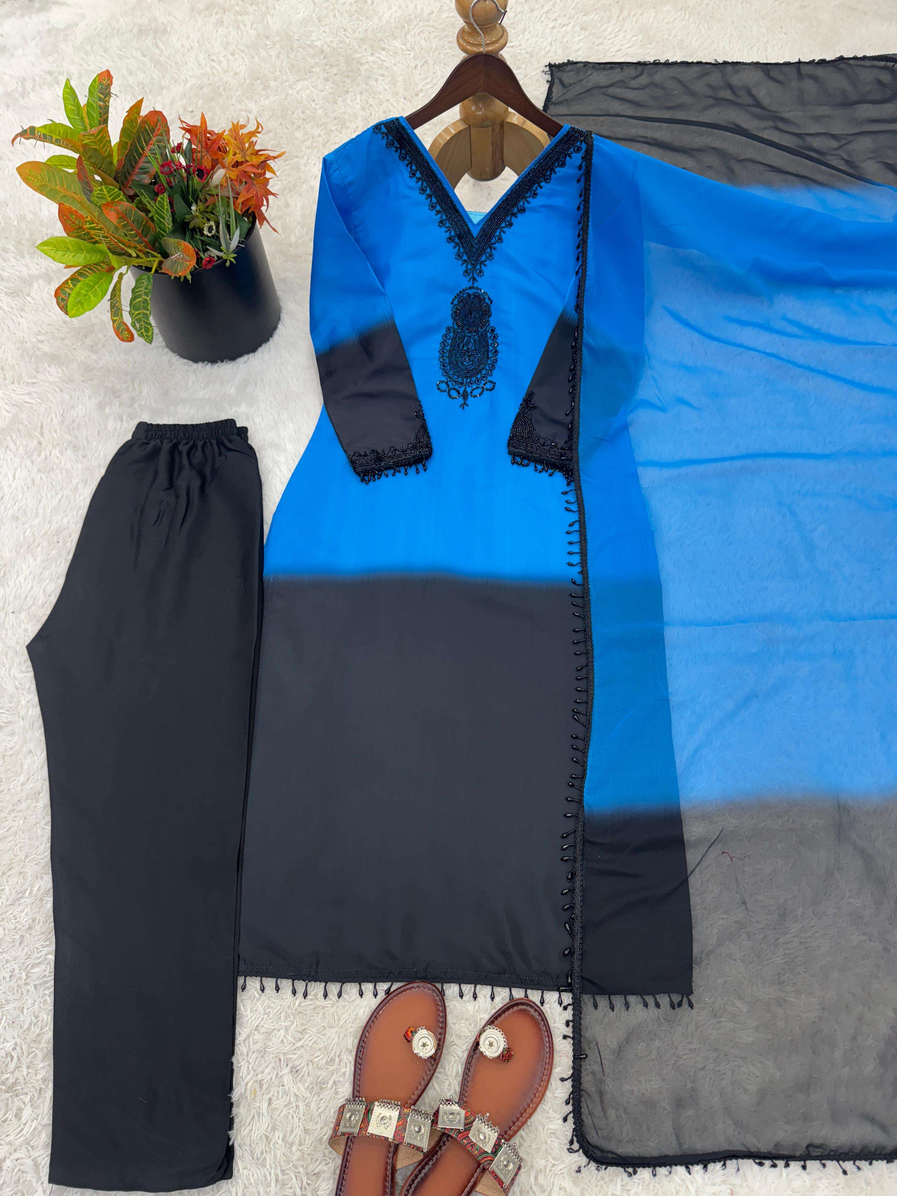 SR 1710 SILK SHADED FABRIC PARTY WEAR LOOK TOP PLAZZO AND DUPATTA SET 