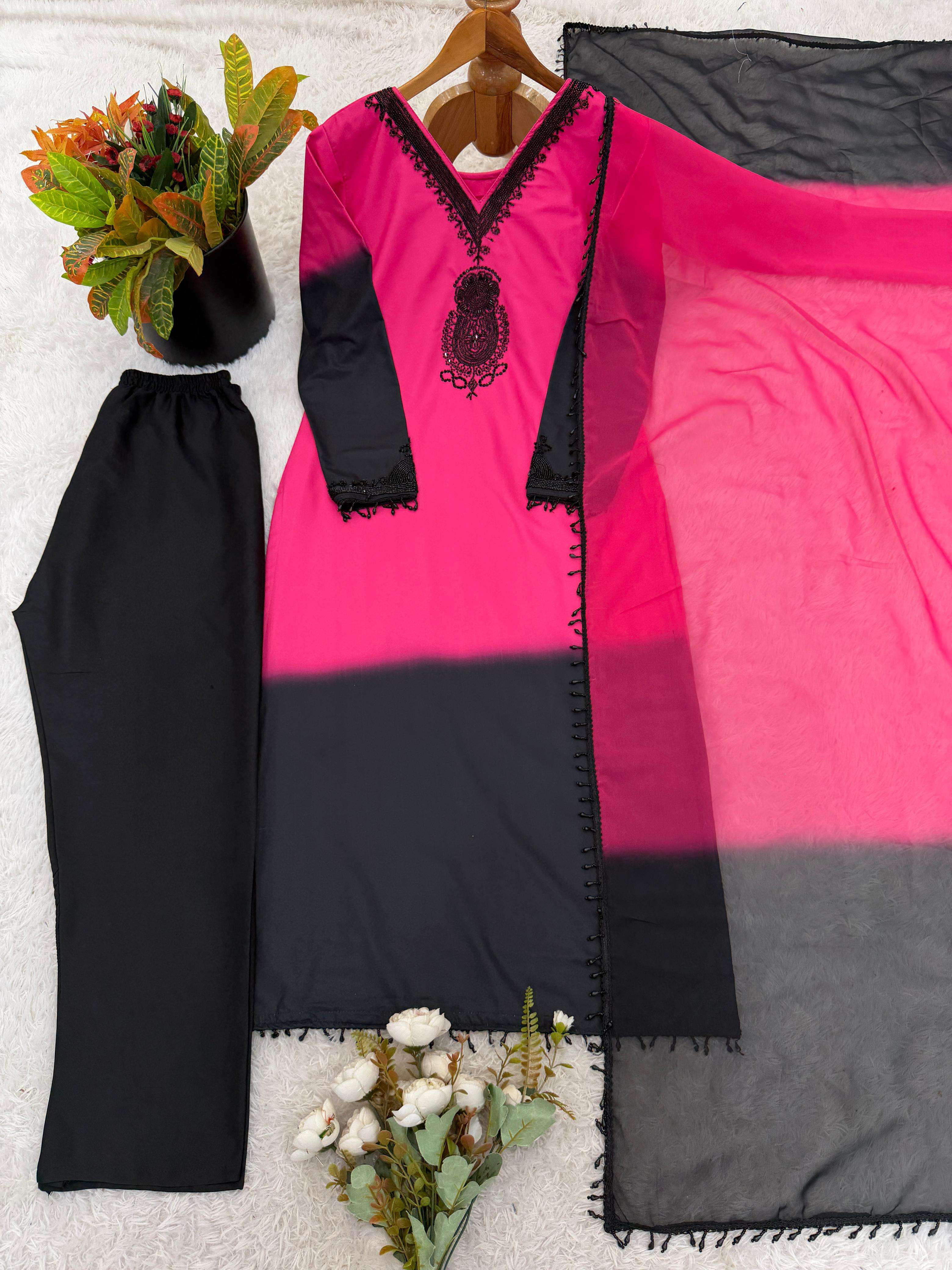 SR 1710 SILK SHADED FABRIC PARTY WEAR LOOK TOP PLAZZO AND DUPATTA SET 