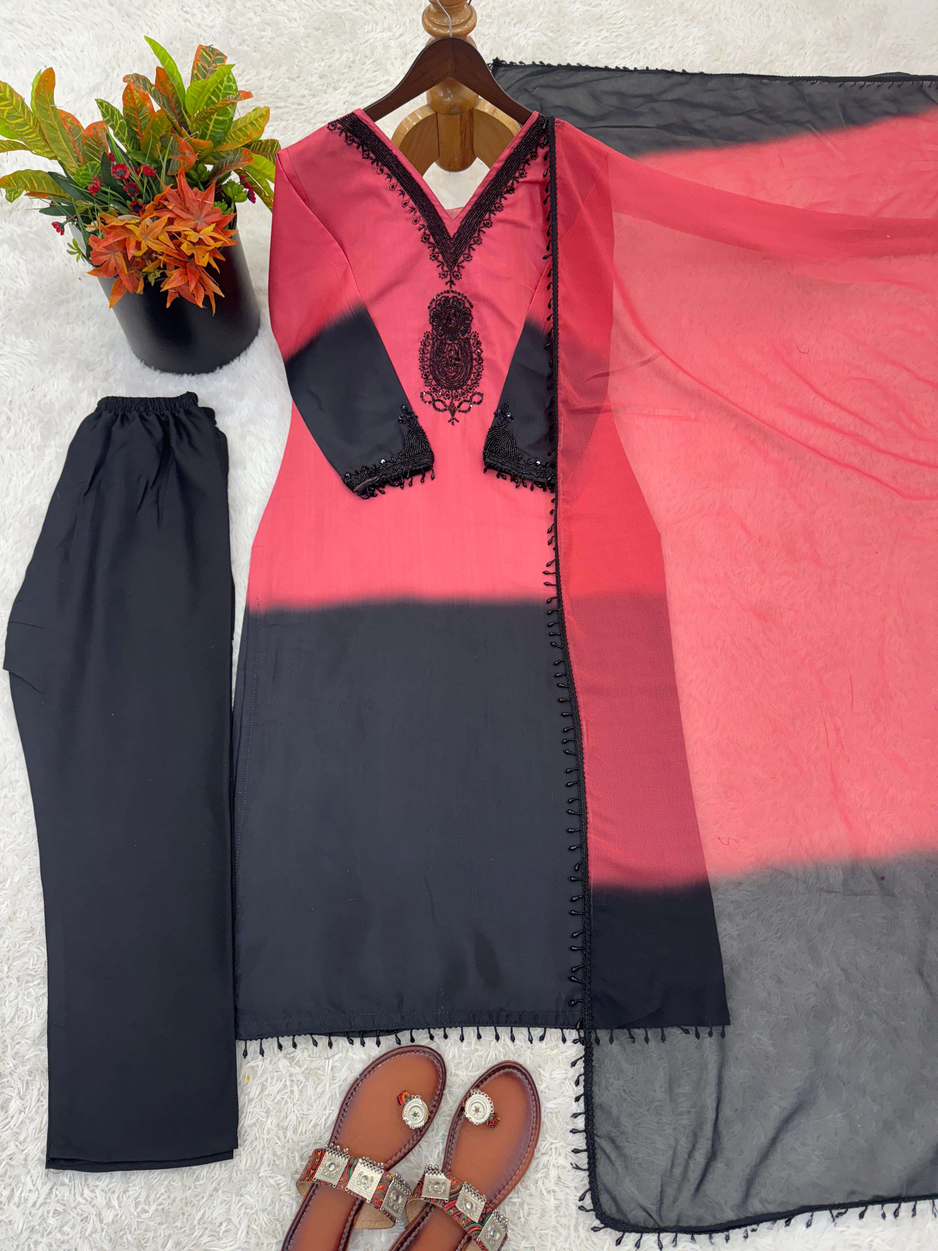 SR 1710 SILK SHADED FABRIC PARTY WEAR LOOK TOP PLAZZO AND DUPATTA SET 