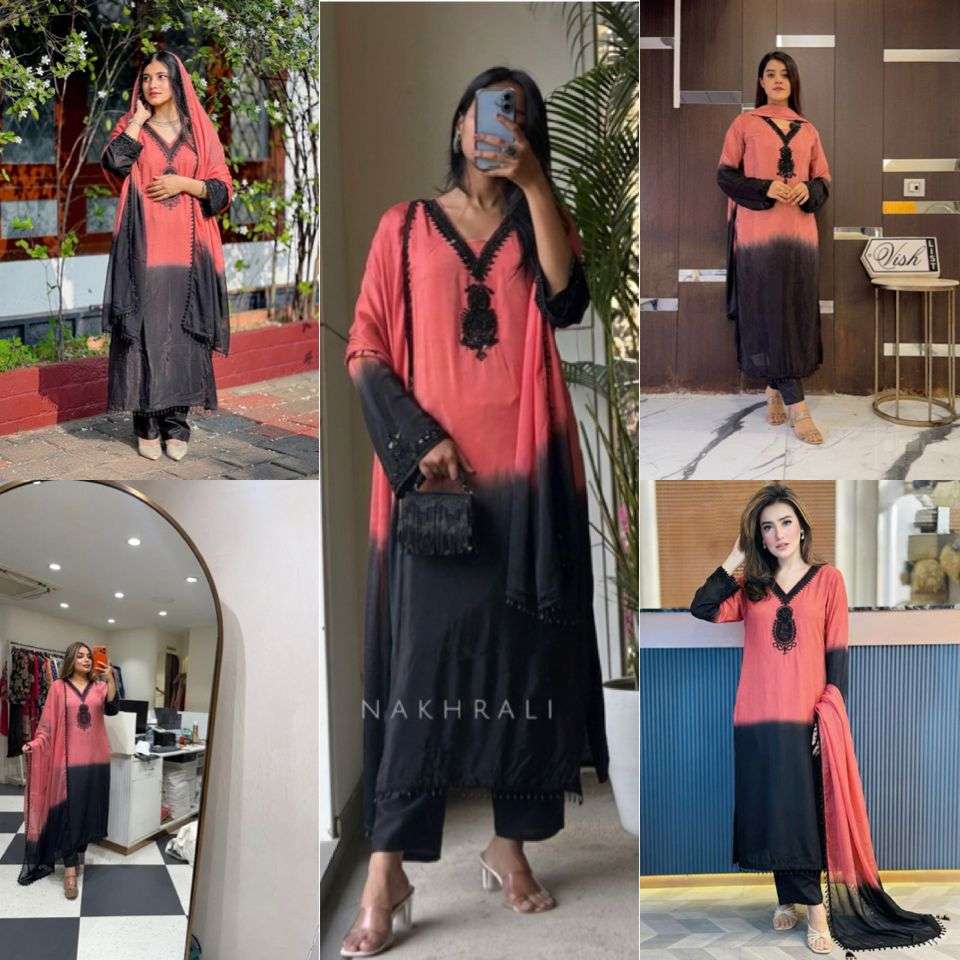 SR 1710 SILK SHADED FABRIC PARTY WEAR LOOK TOP PLAZZO AND DUPATTA SET 